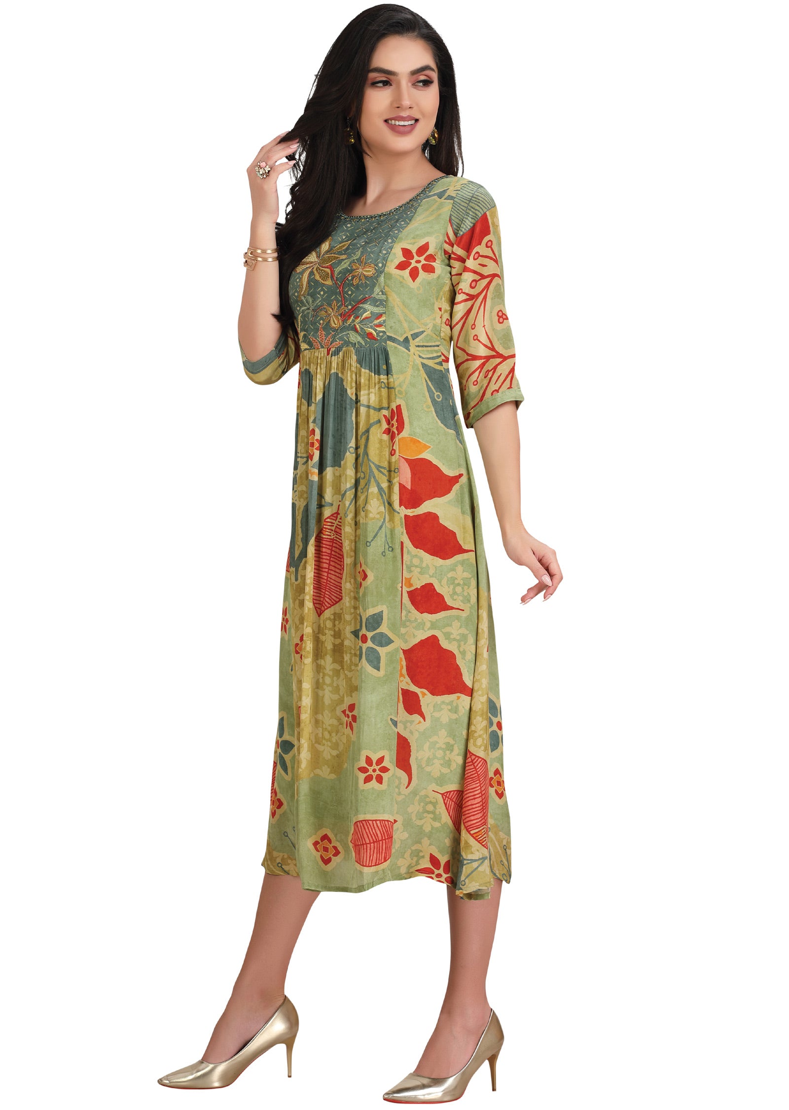 Light Green Crepe Kurti Frock Style