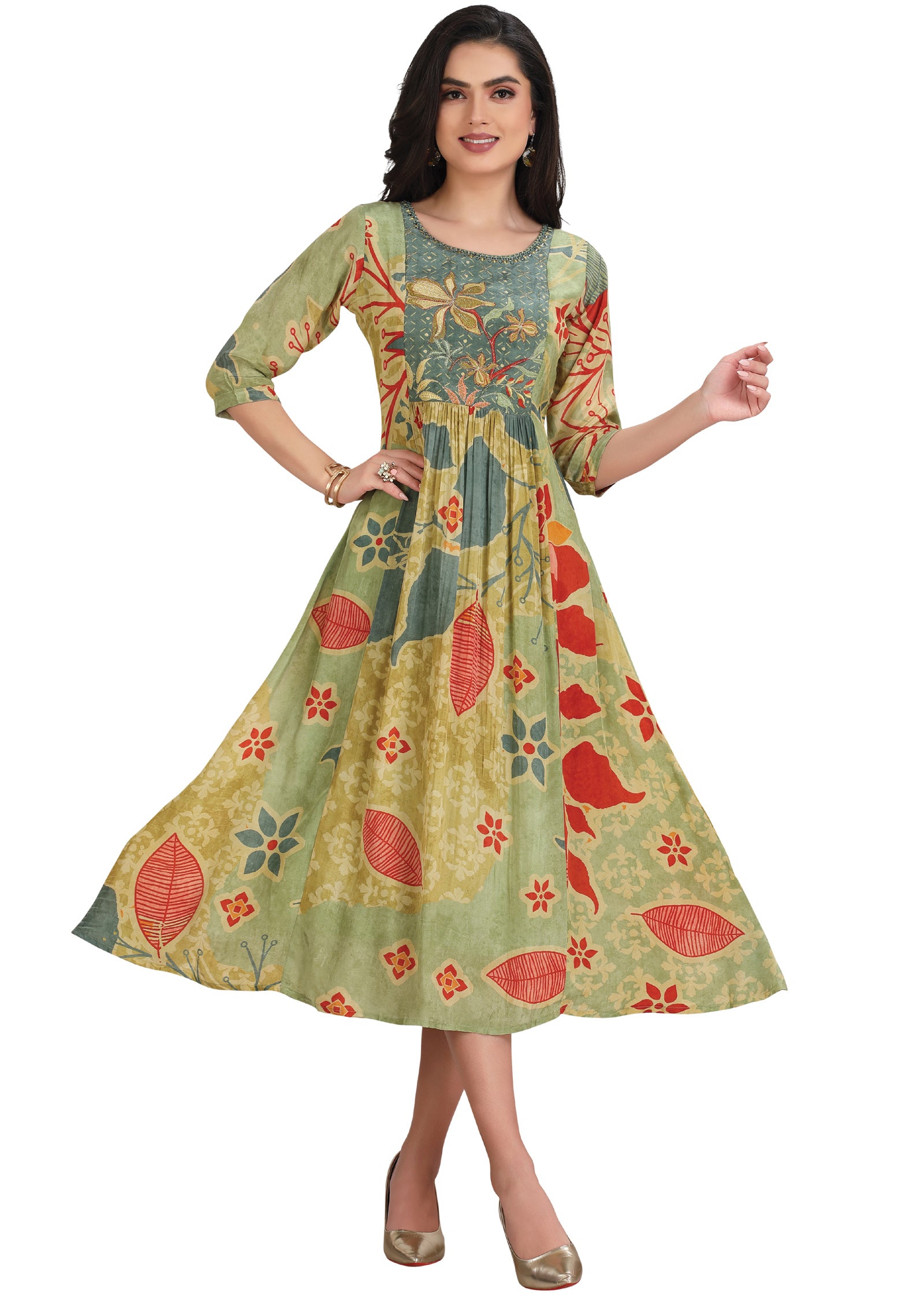 Light Green Crepe Kurti Frock Style