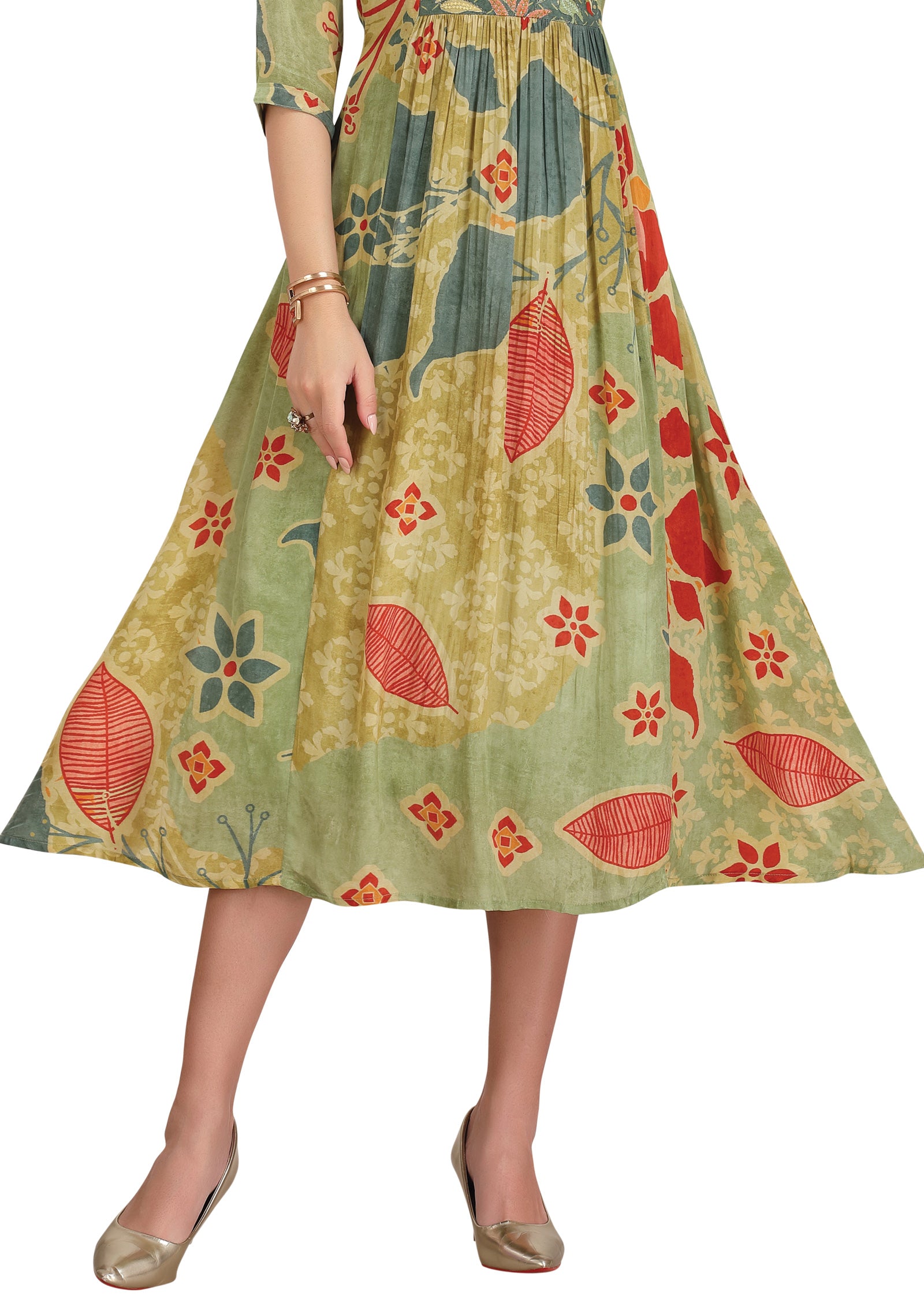 Light Green Crepe Kurti Frock Style