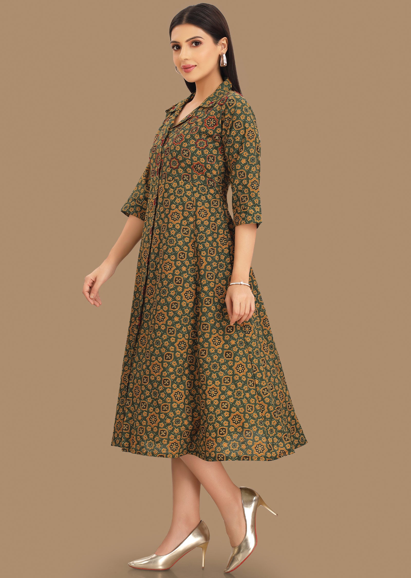 Green & Yellow Cotton Kurti Frock Style