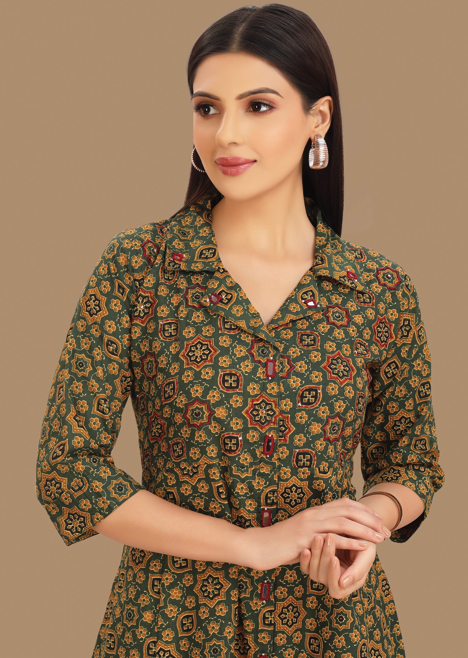 Green & Yellow Cotton Kurti Frock Style