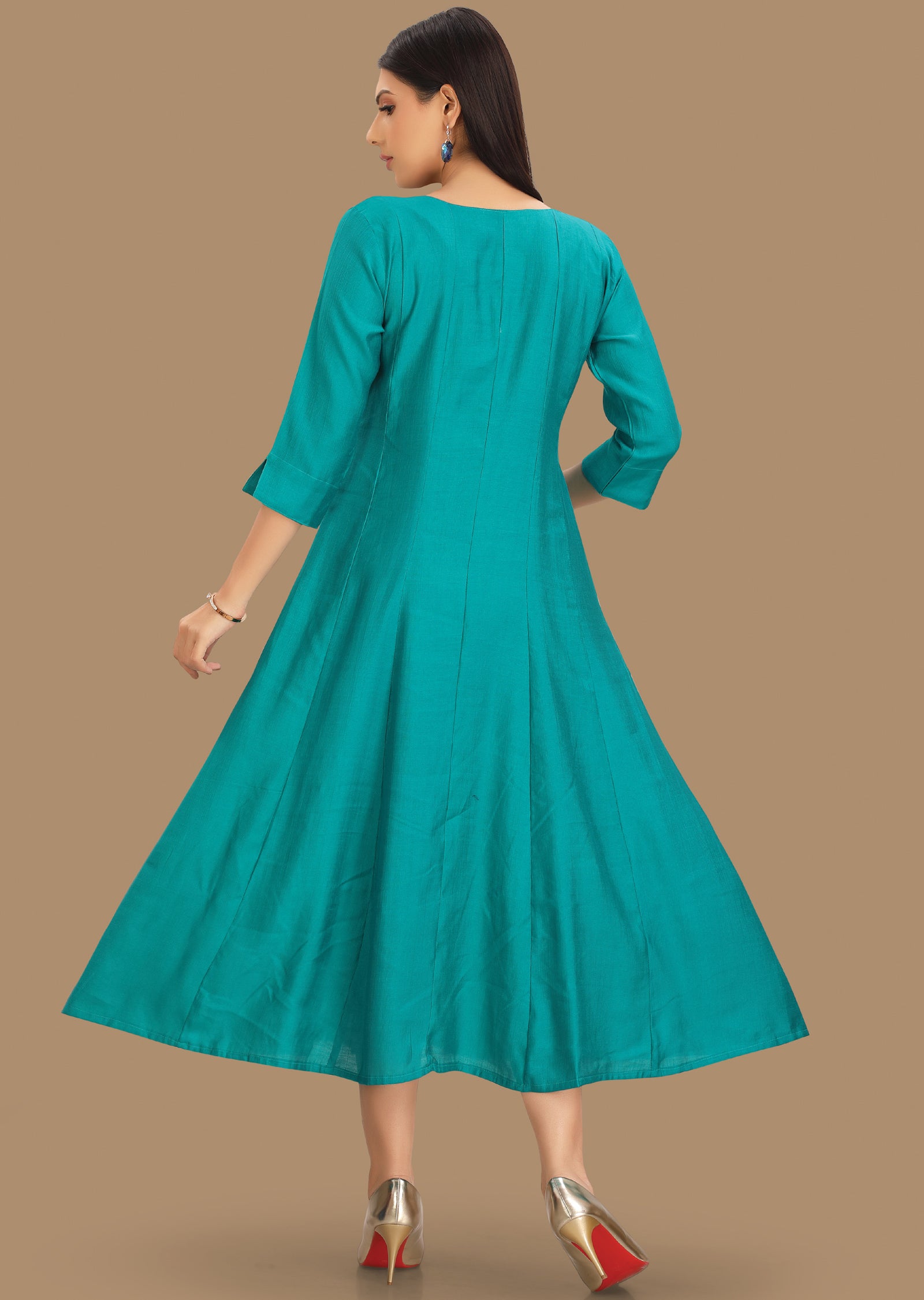 Rama Green Soft Silk Kurti Frock Style