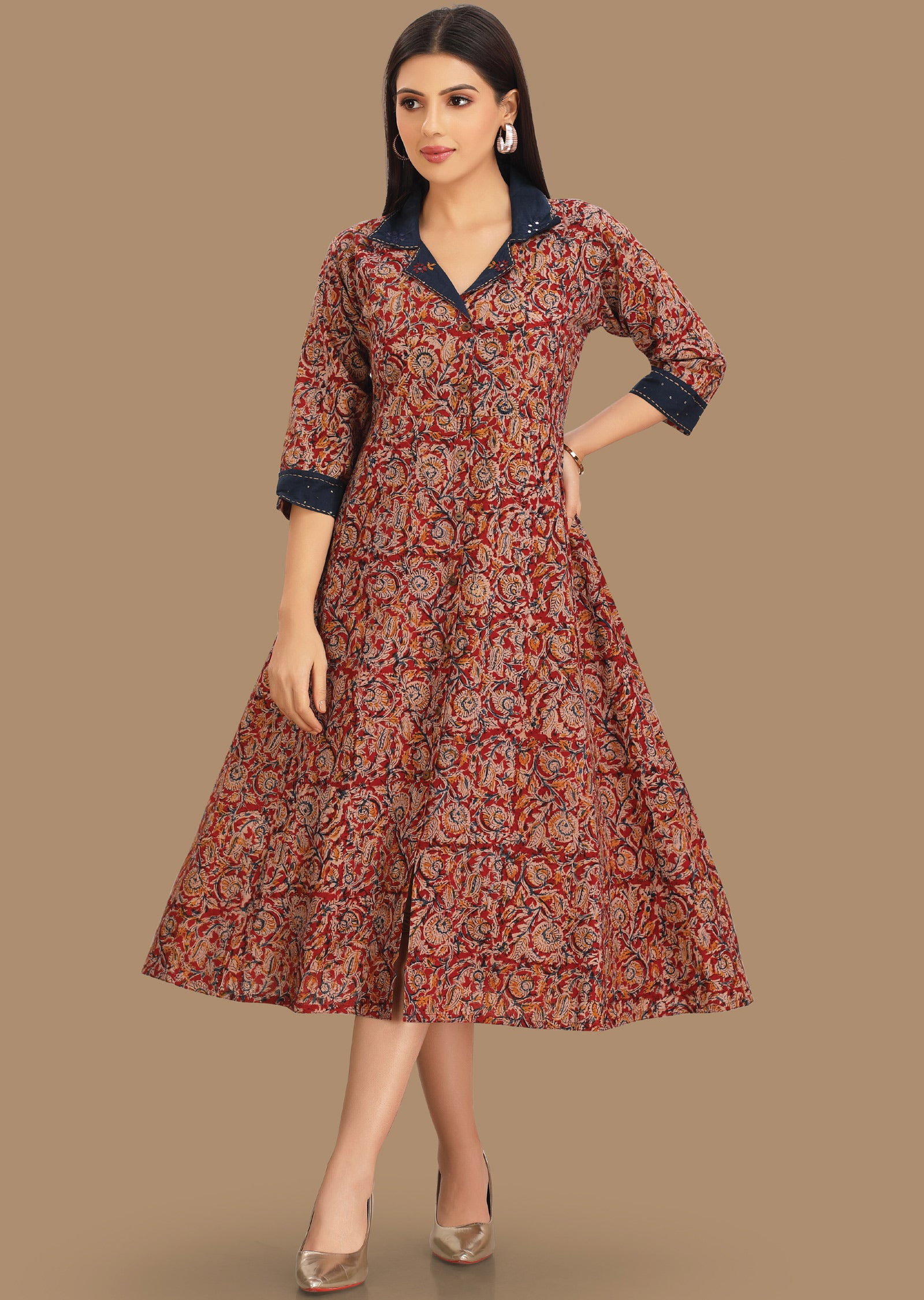 Red Cotton Kurti Frock Style