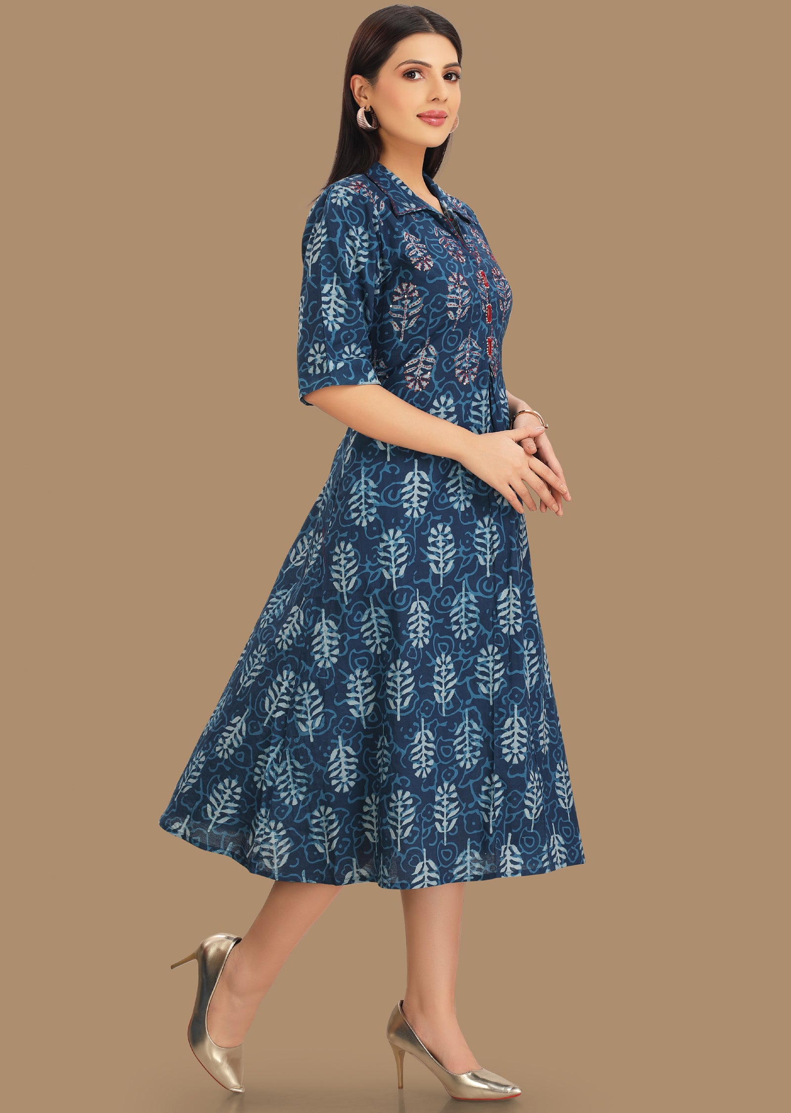 Indigo Blue Cotton Kurti Frock Style