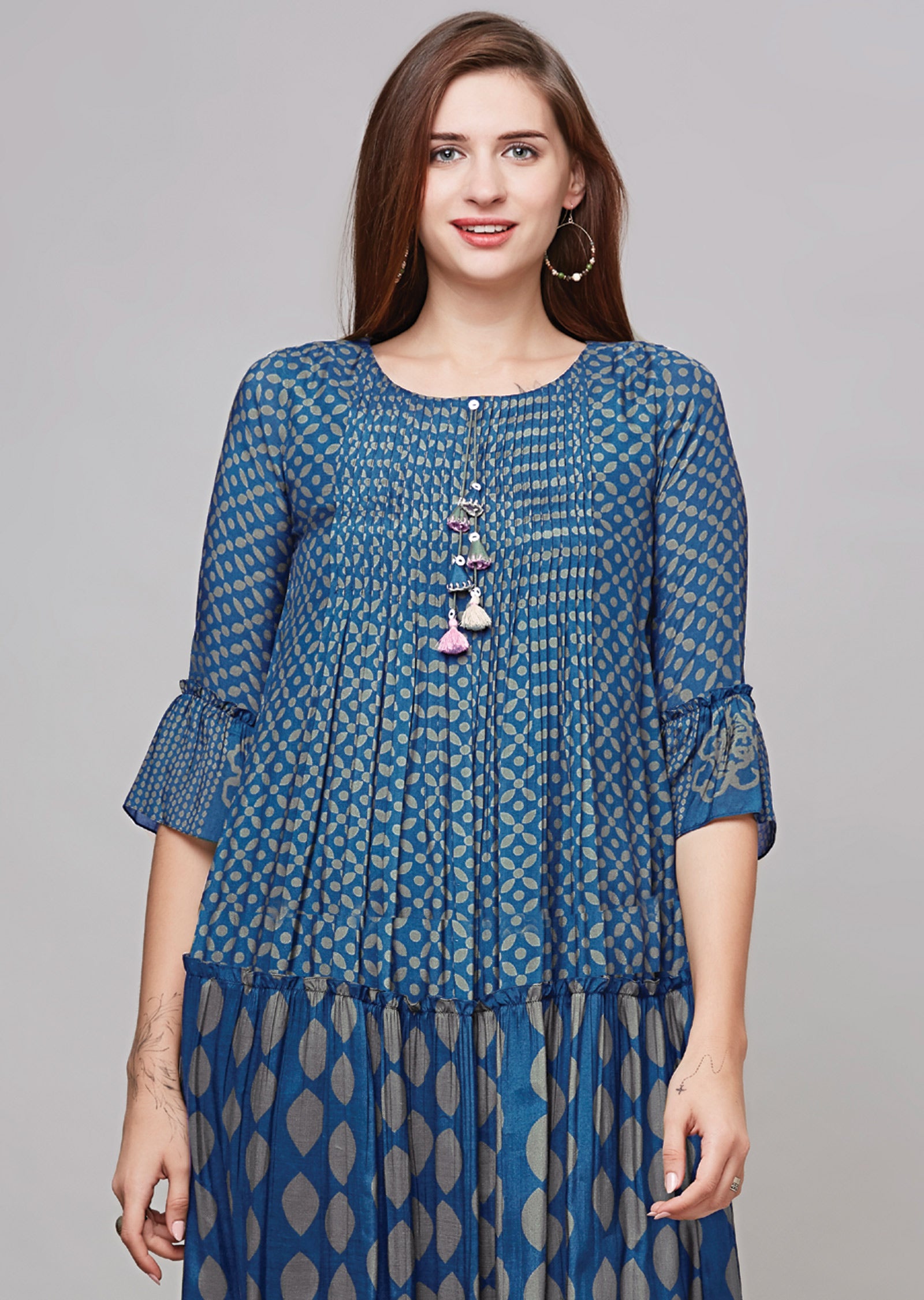 Blue Muslin Kurti Frock Style