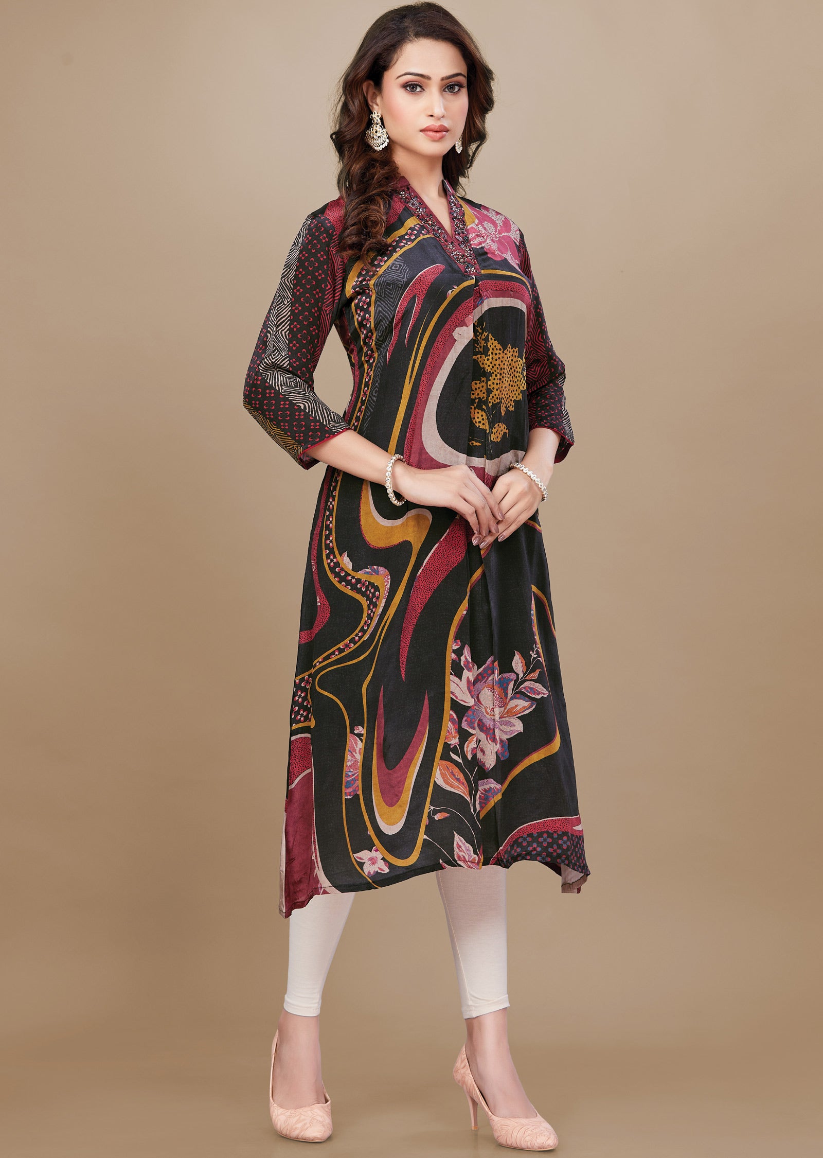 Black & Red Crepe Kurti Frock Style