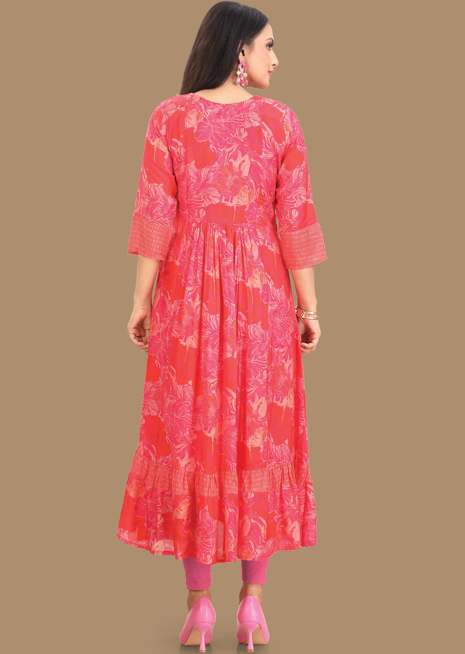 Rani Pink & Orange Muslin Kurti Frock Style