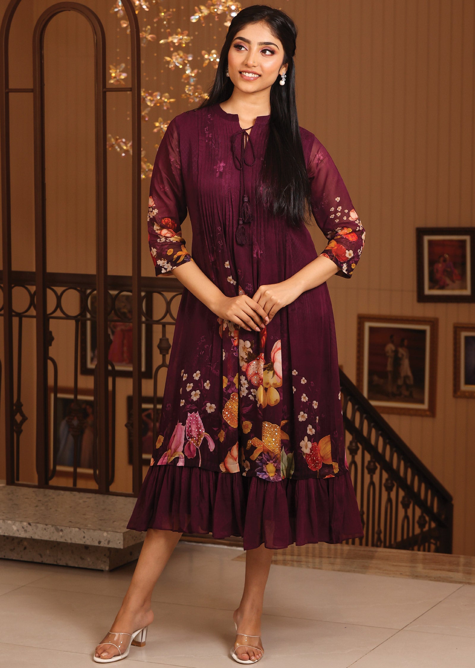 Magenta Georgette Midi Dress