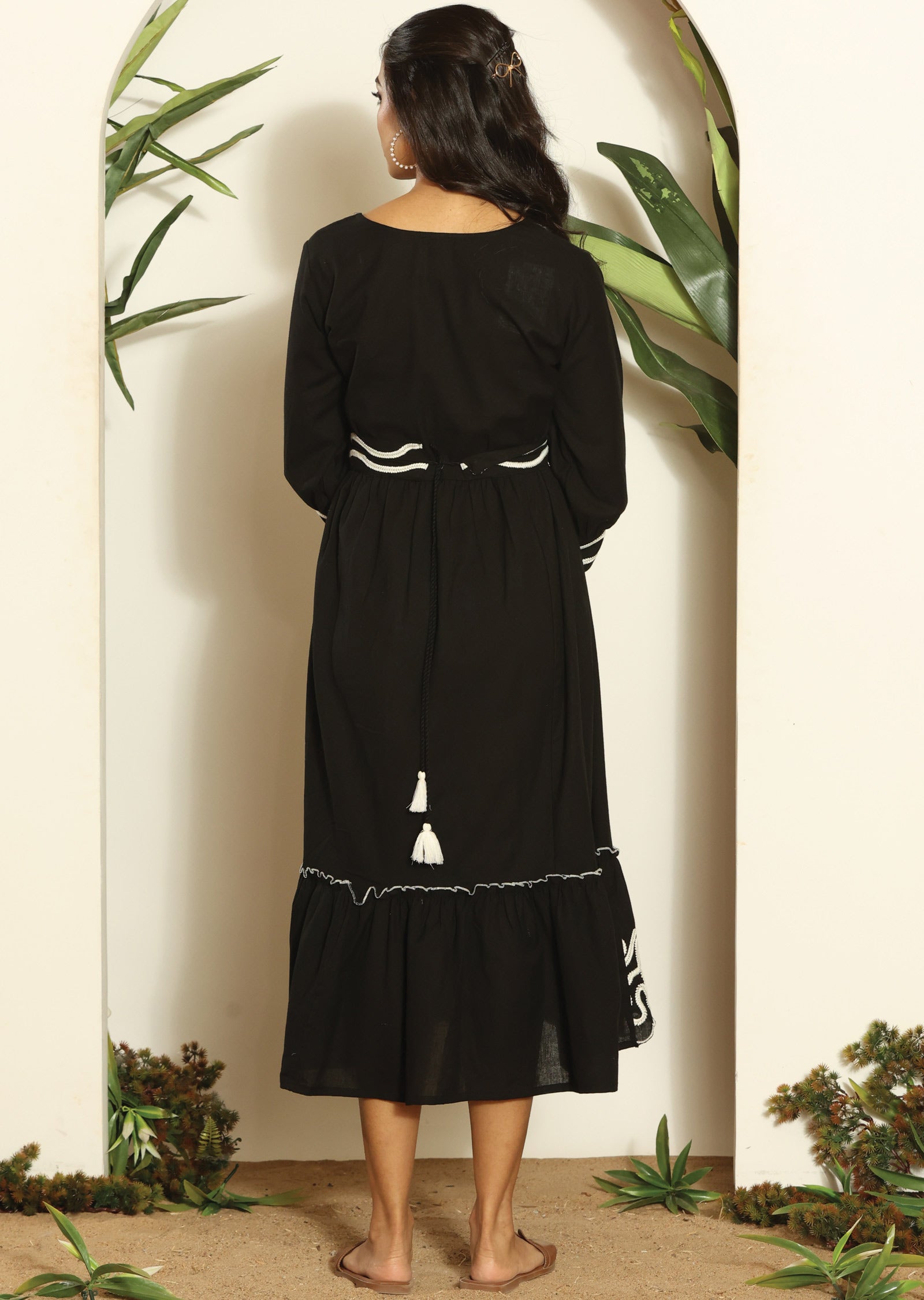 Black Cotton Midi Dress