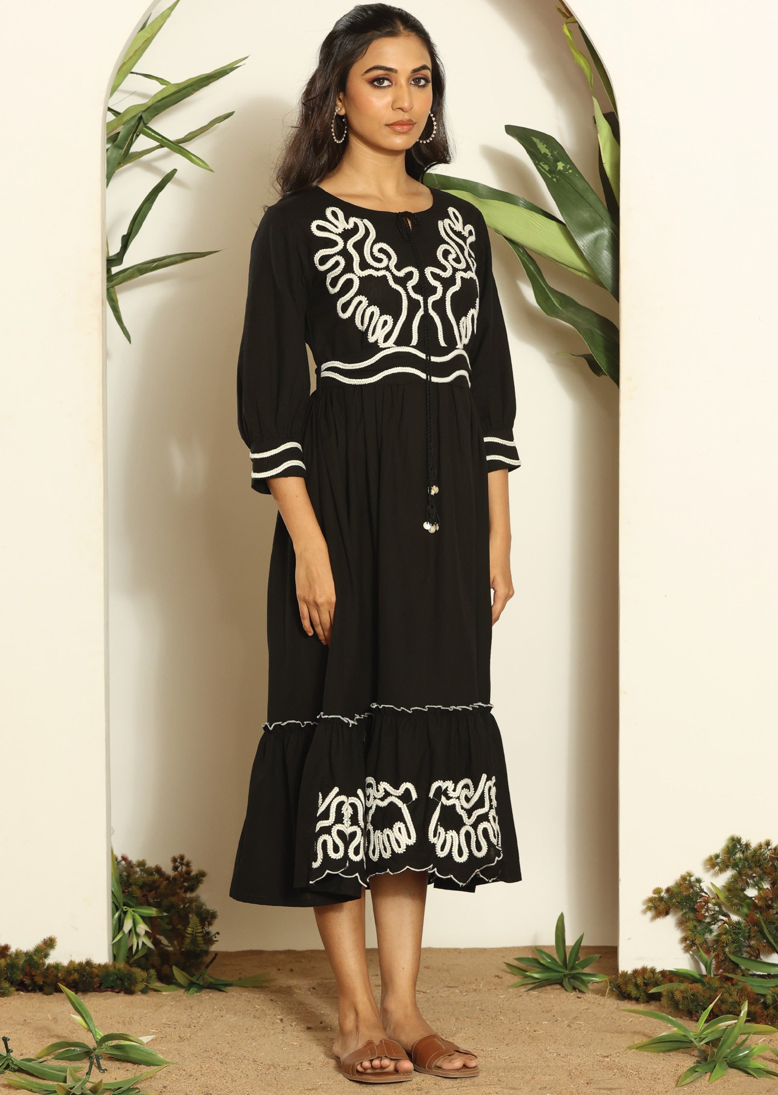 Black Cotton Midi Dress
