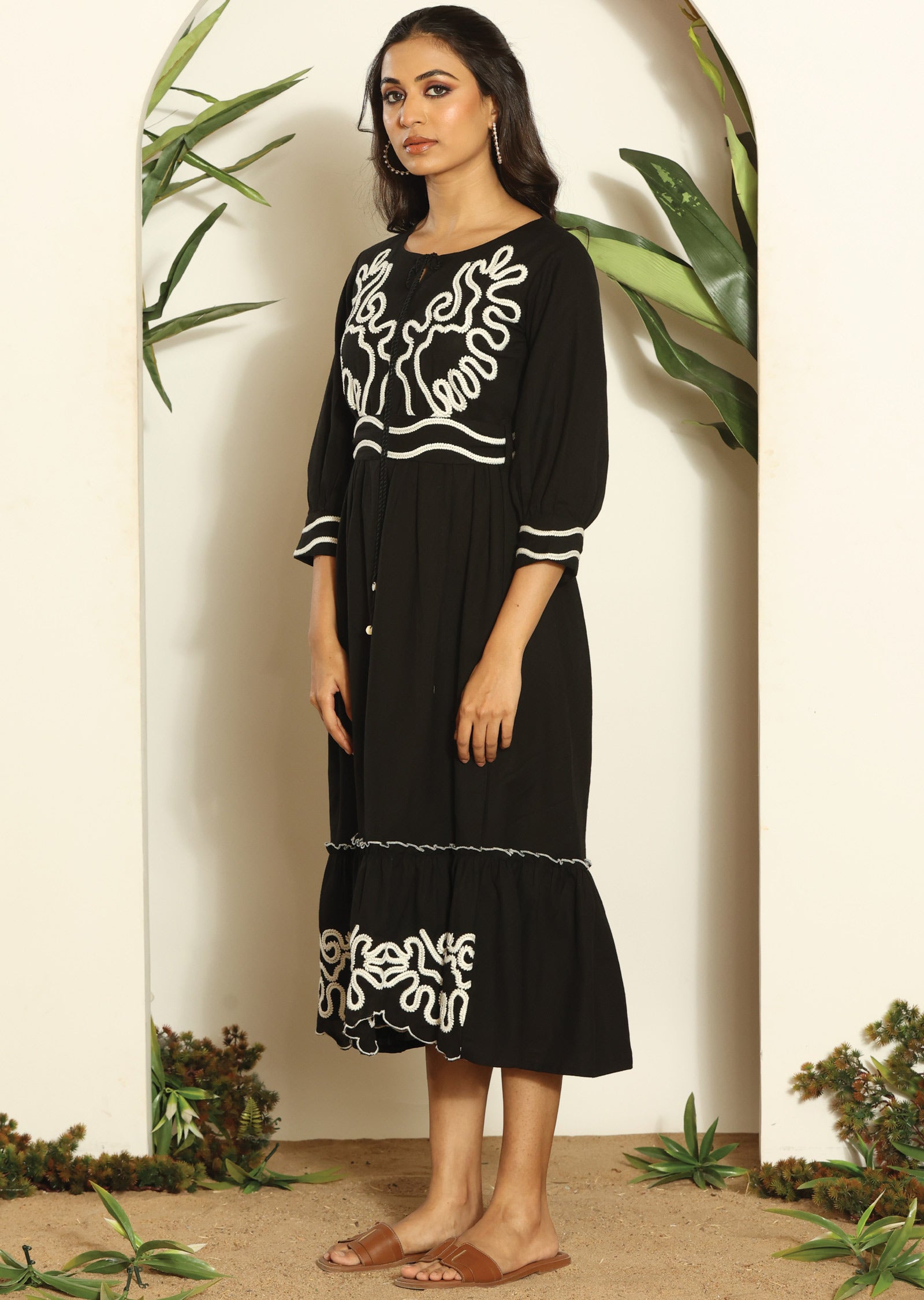 Black Cotton Midi Dress
