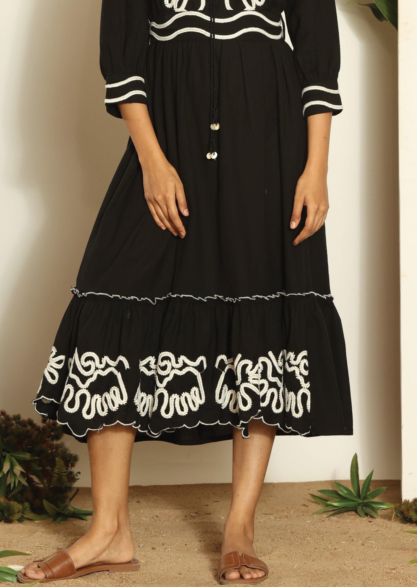Black Cotton Midi Dress
