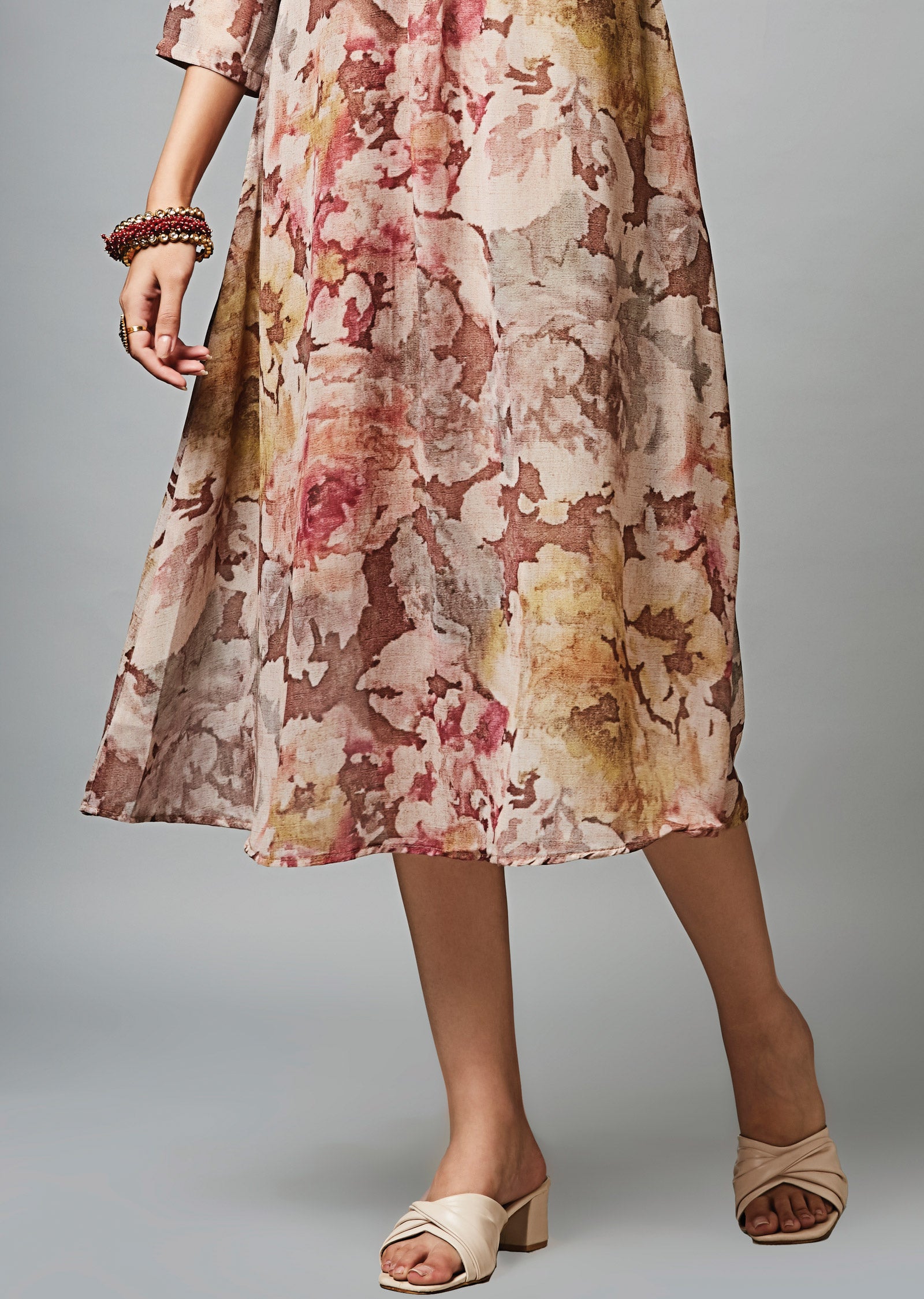 Brown Georgette Midi Dress