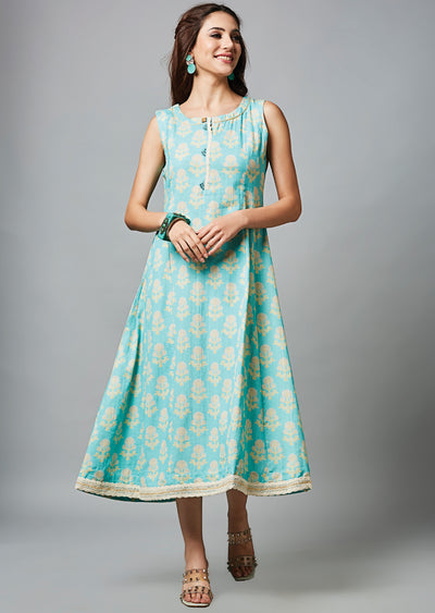 Sea Green Cotton Midi Dress