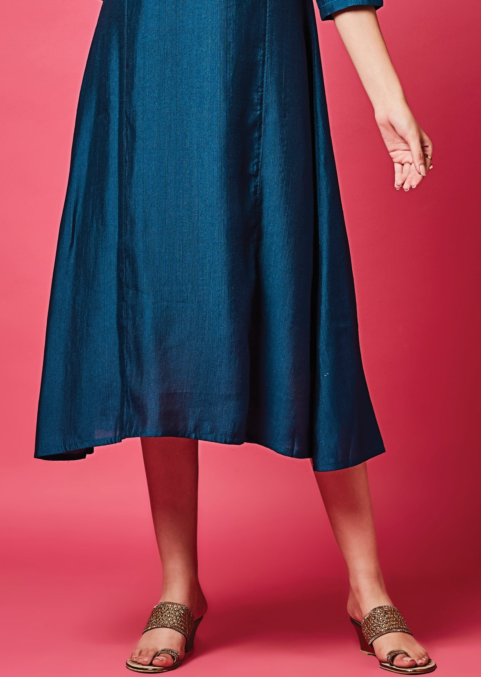 Teal Blue Soft Silk Midi Dress