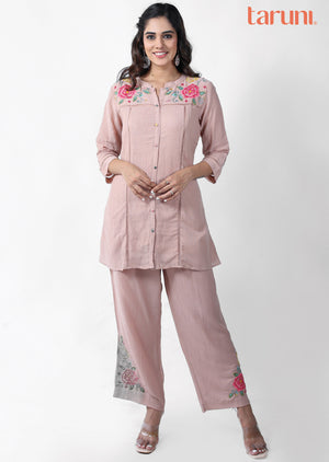 Dusty Peach Chinnon Resham Work Co-Ord Set