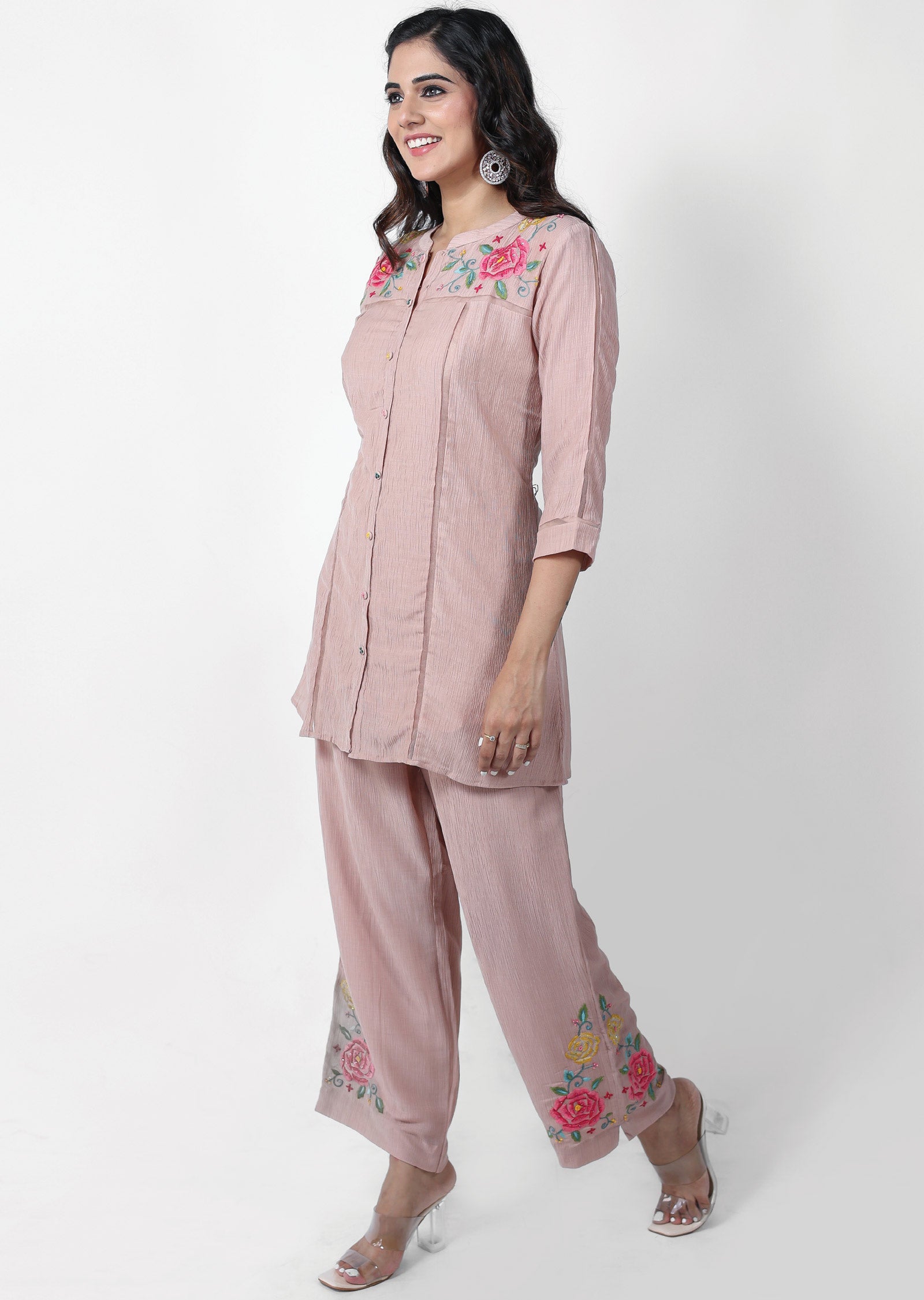 Dusty Peach Chinnon Resham Work Co-Ord Set