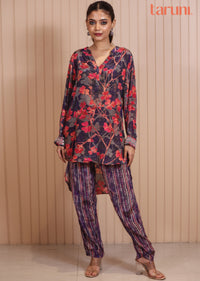 STP-206S-Dark Purple - 2Pc Ready to Wear Spray Contoured Malai Fabric Co-Ord Set