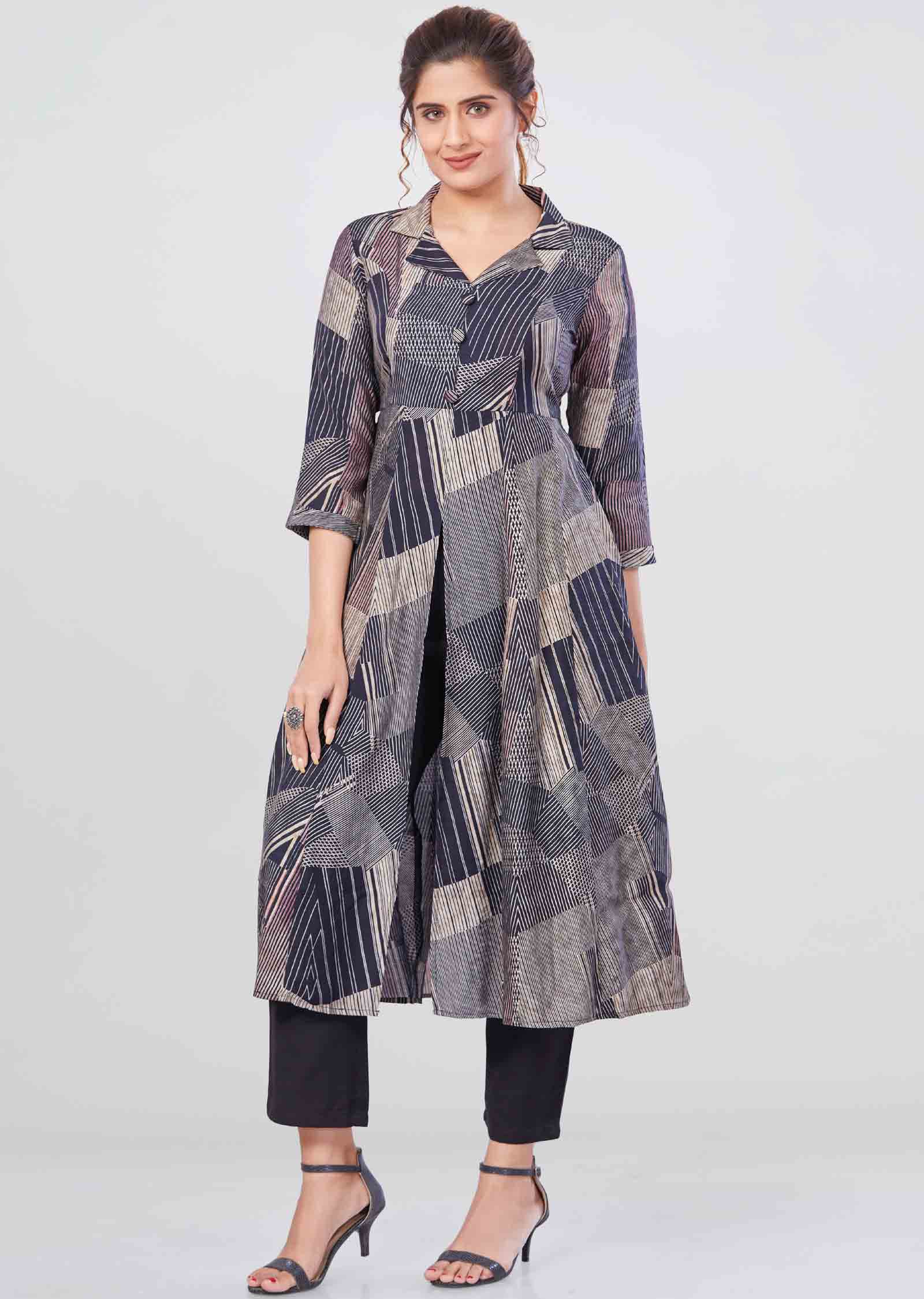 Black Muslin Printed Kurti Sets