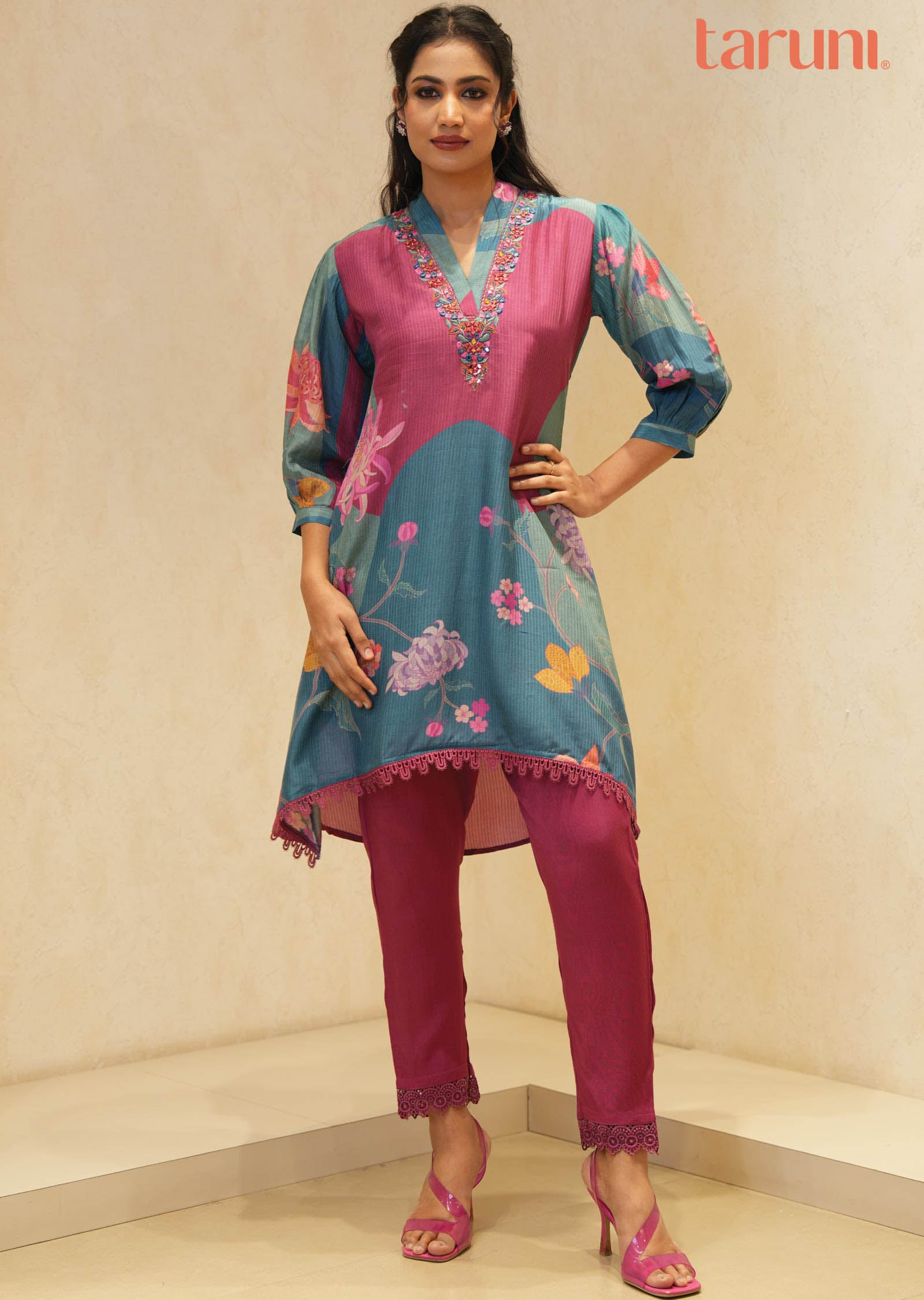 Magenta Muslin Kurti Sets