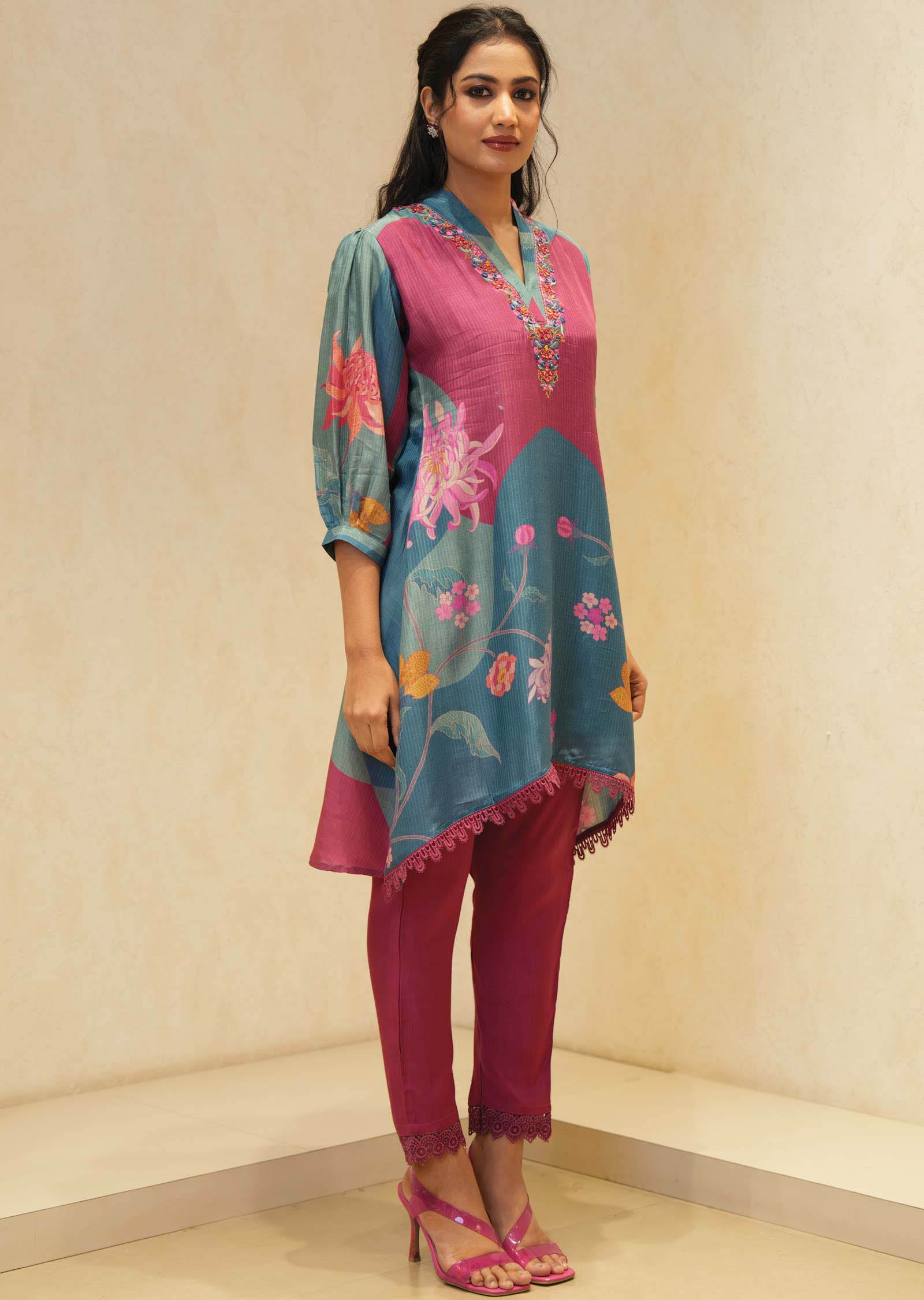 Magenta Muslin Kurti Sets