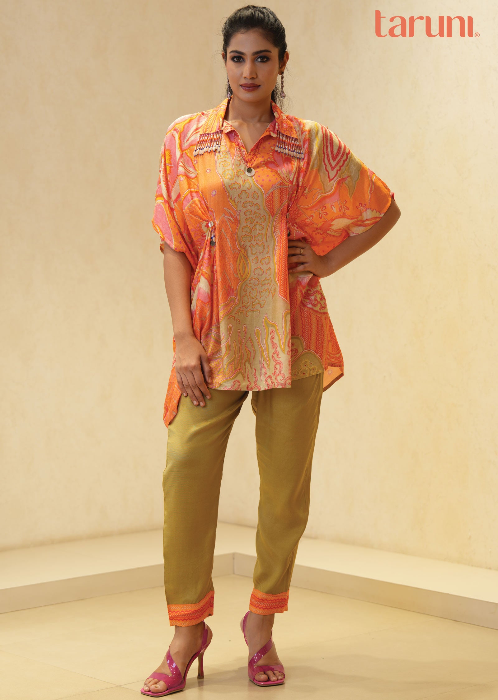 Orange Crepe Kurti Sets