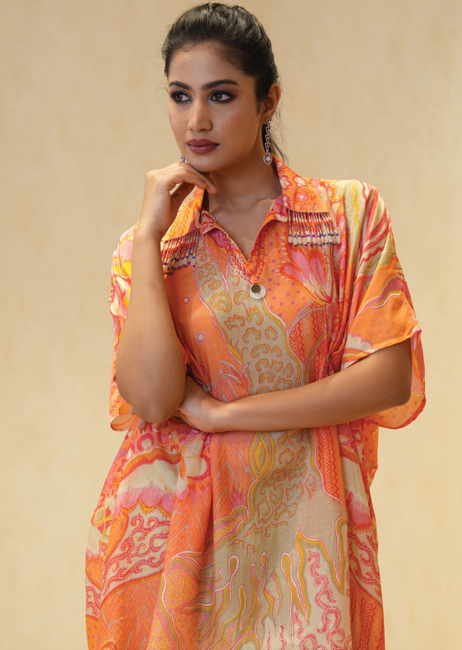 Orange Crepe Printed Kurti Sets