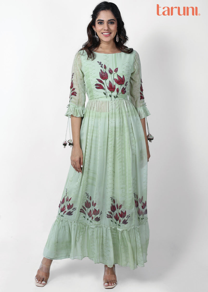 Green Geogette Tie & Dye Patchwork Kurti
