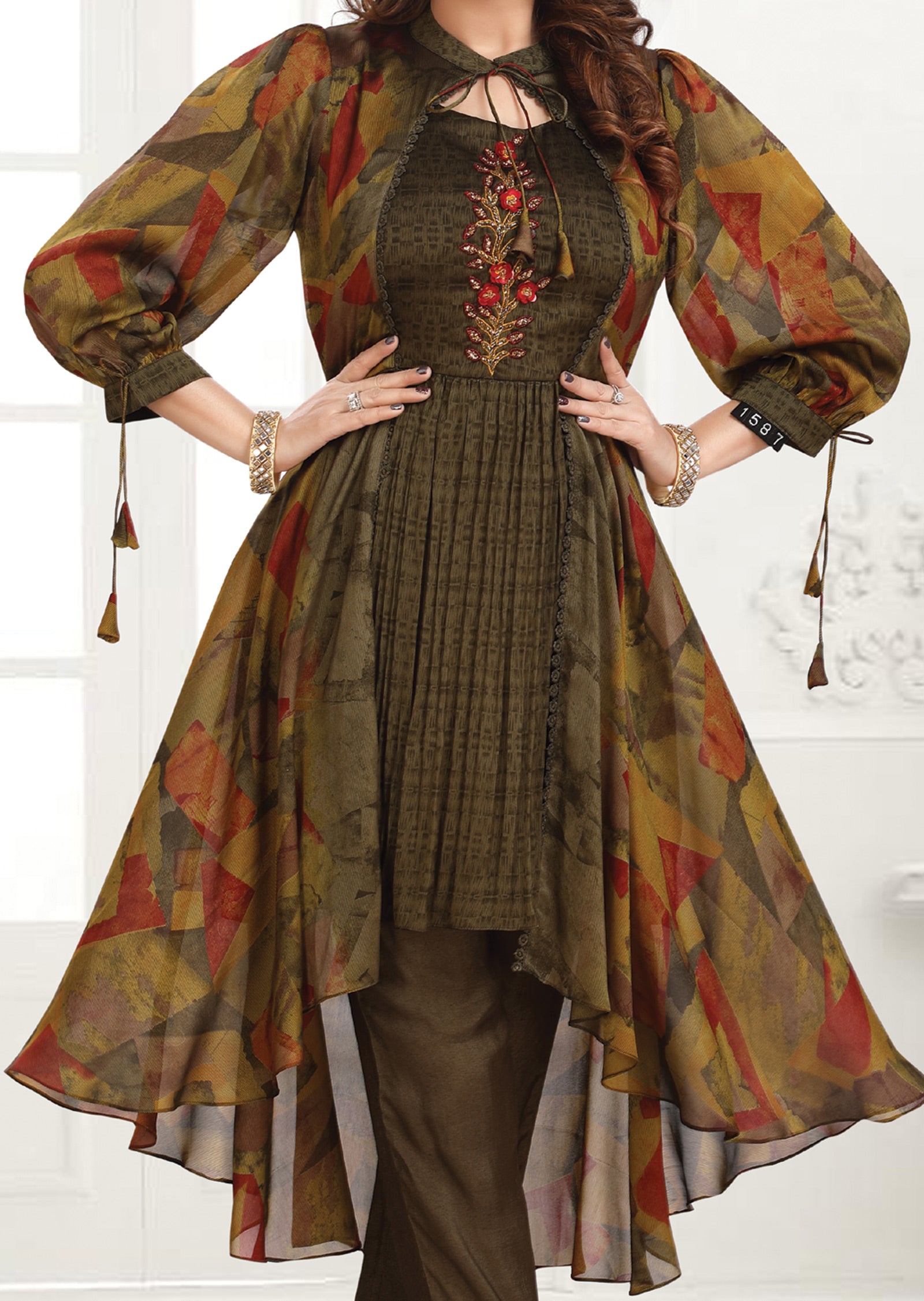 Mehndi Green Chiffon Kurti Sets