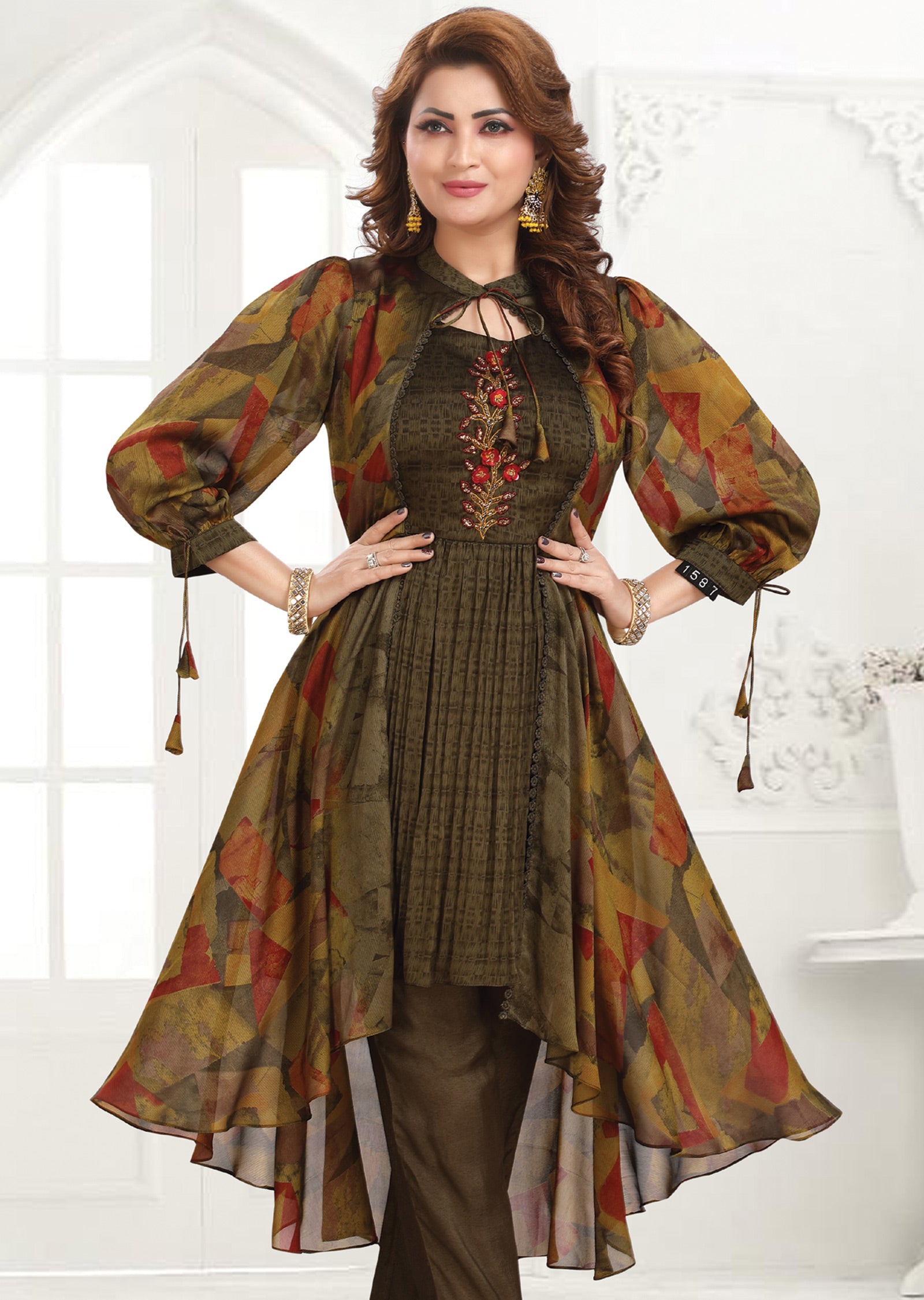 Mehndi Green Chiffon Kurti Sets