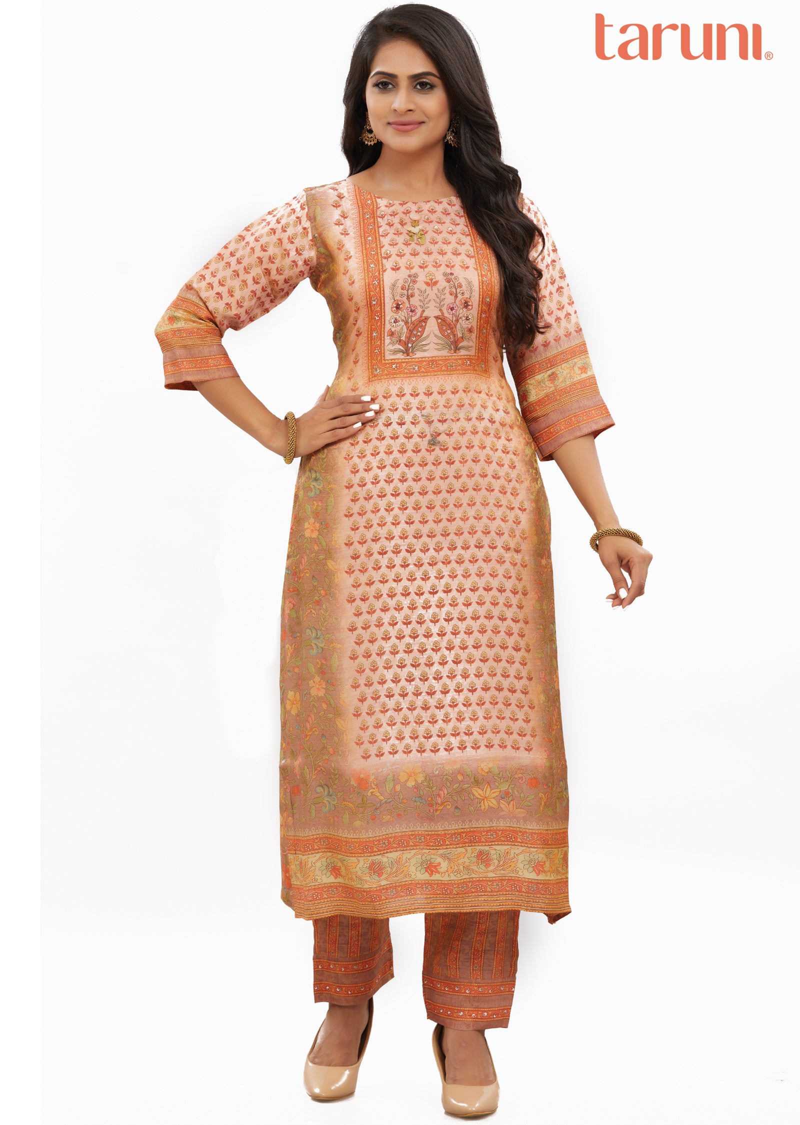 Peach Tissue Silk Kurti Sets