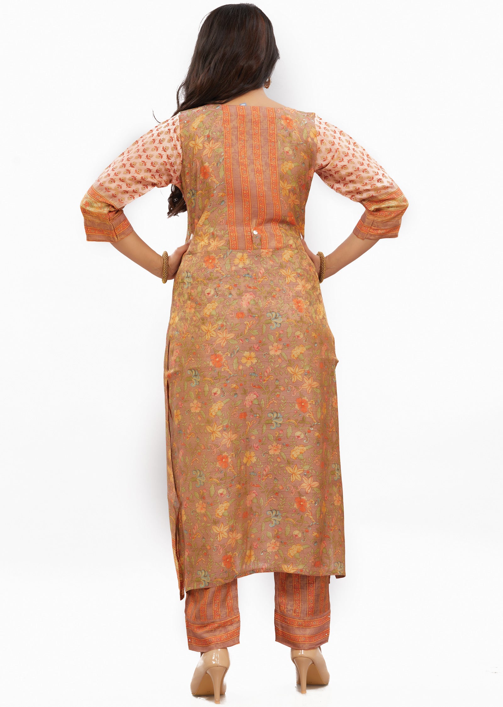 Peach Tissue Silk Kurti Sets