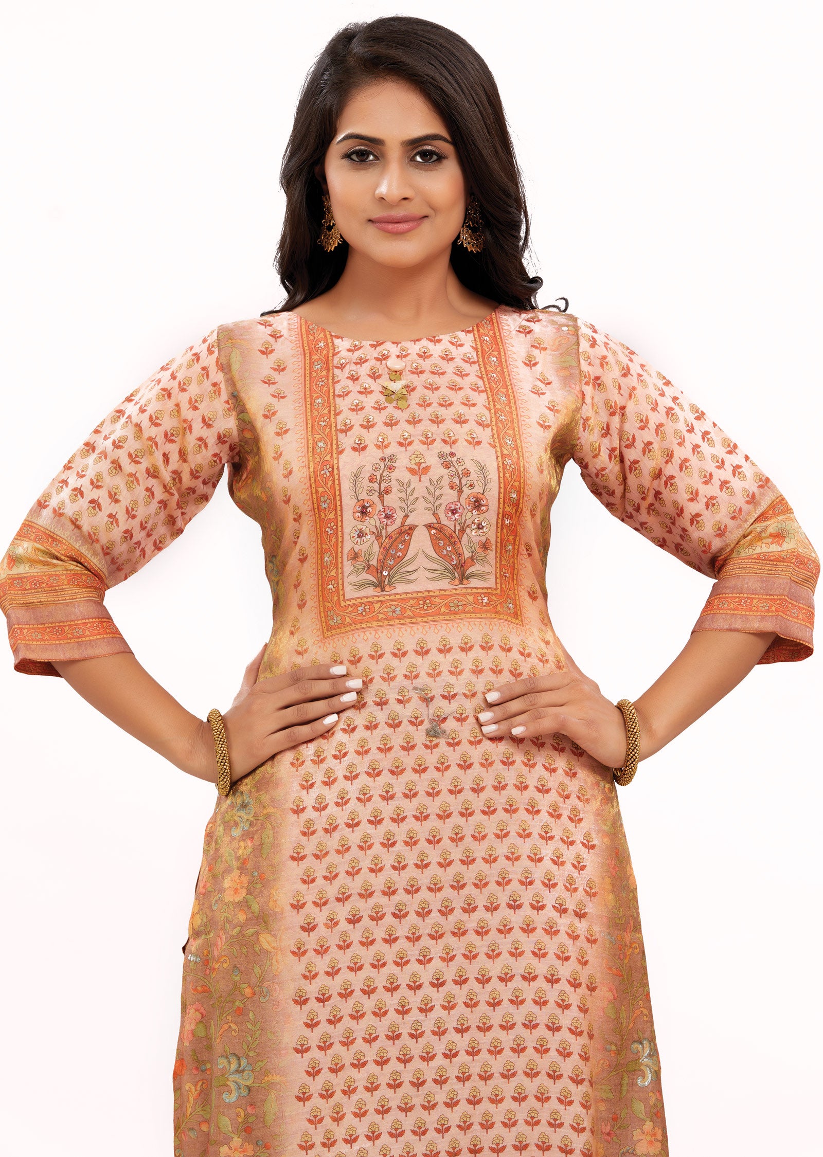 Peach Tissue Silk Kurti Sets