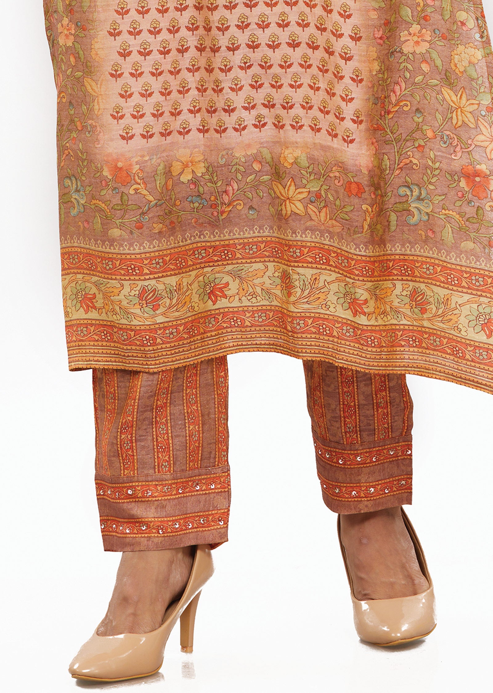 Peach Tissue Silk Kurti Sets