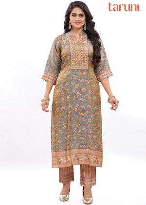 Grey Tissue Silk Kurti Sets