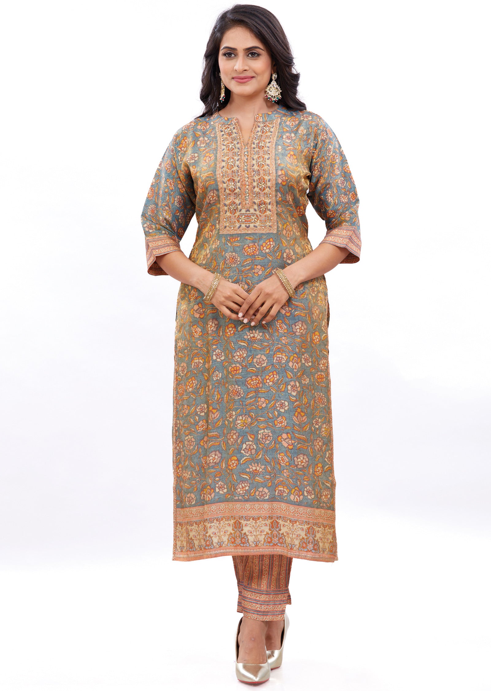 Grey Tissue Silk Kurti Sets