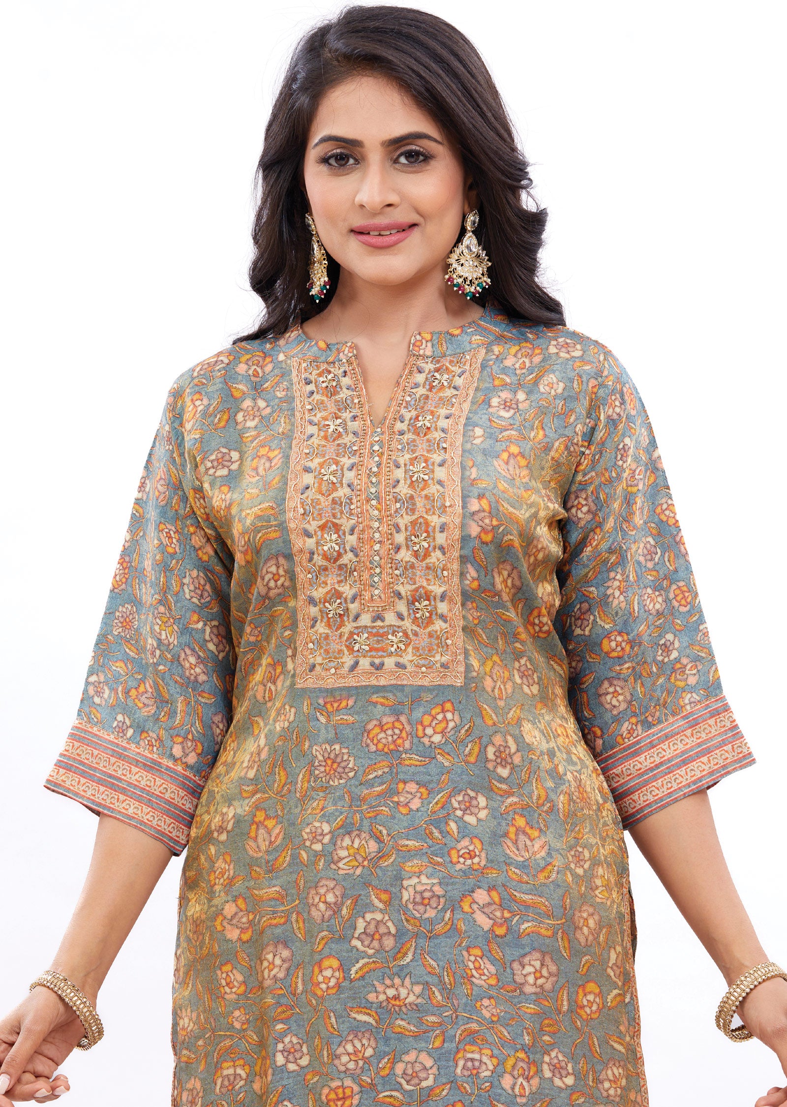 Grey Tissue Silk Kurti Sets