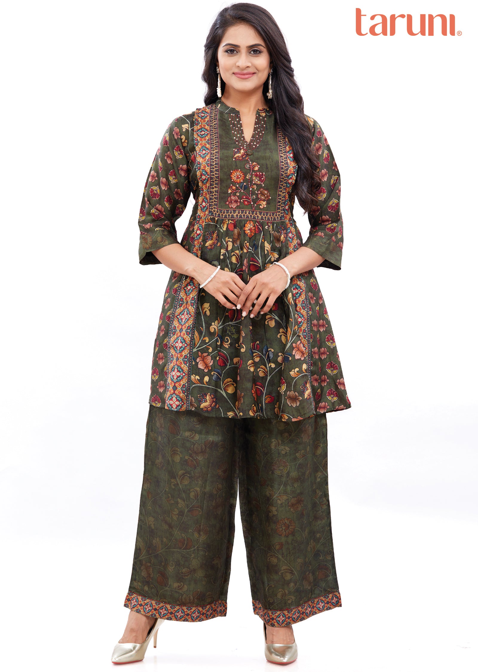 Olive Green Muslin Kurti Sets