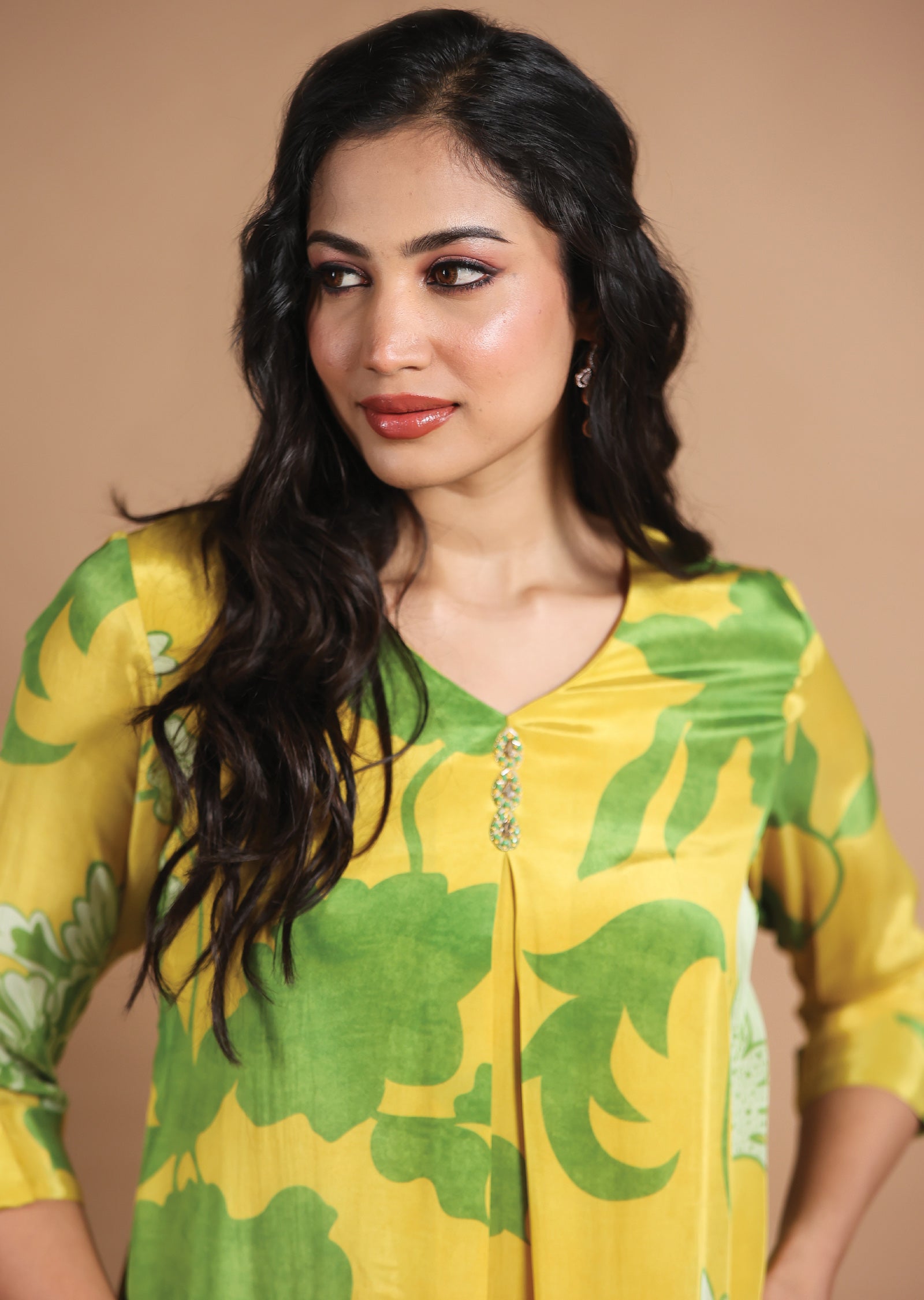 Yellow  & Green Crepe Kurti Sets