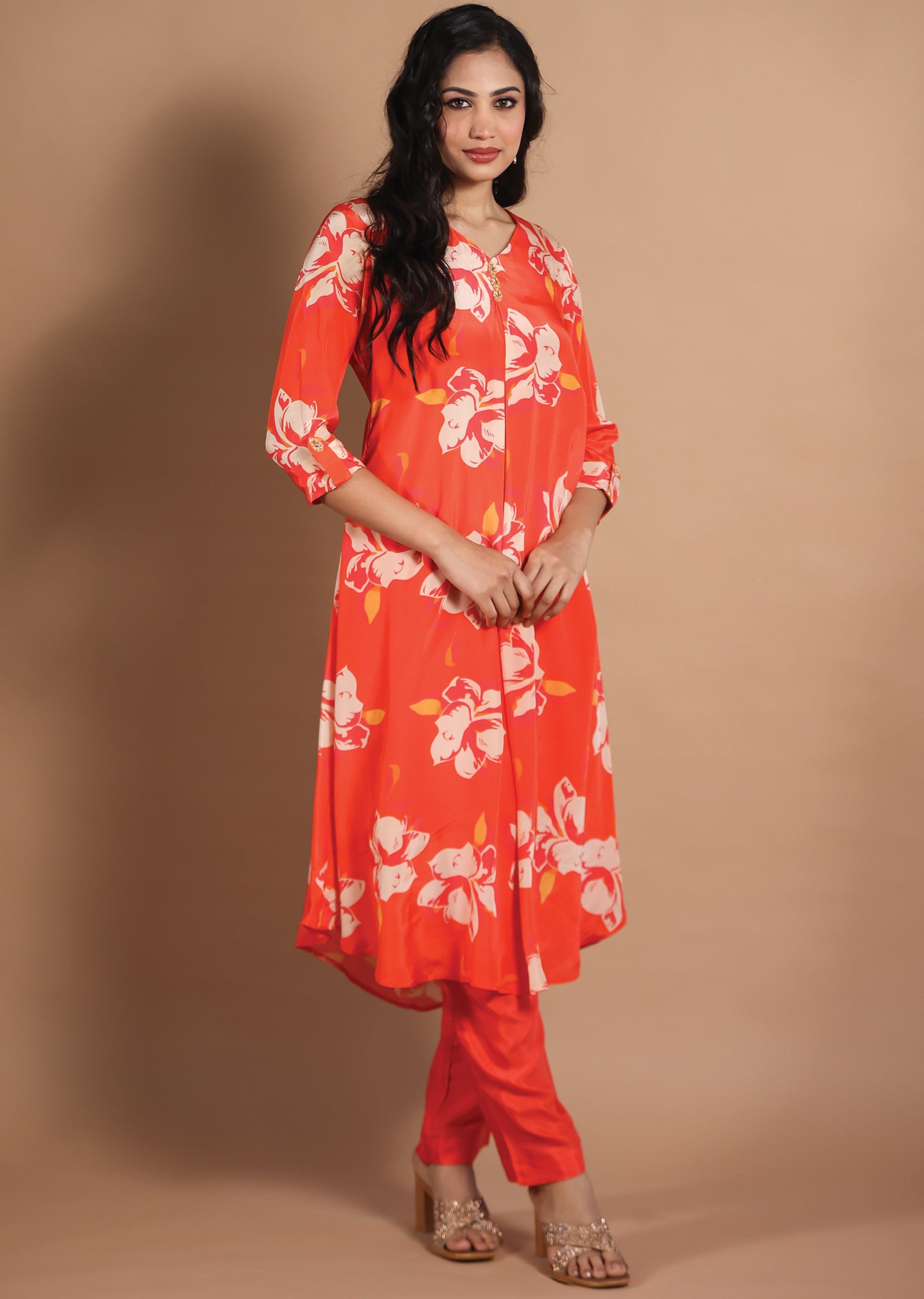 Light Orange Crepe Kurti Sets