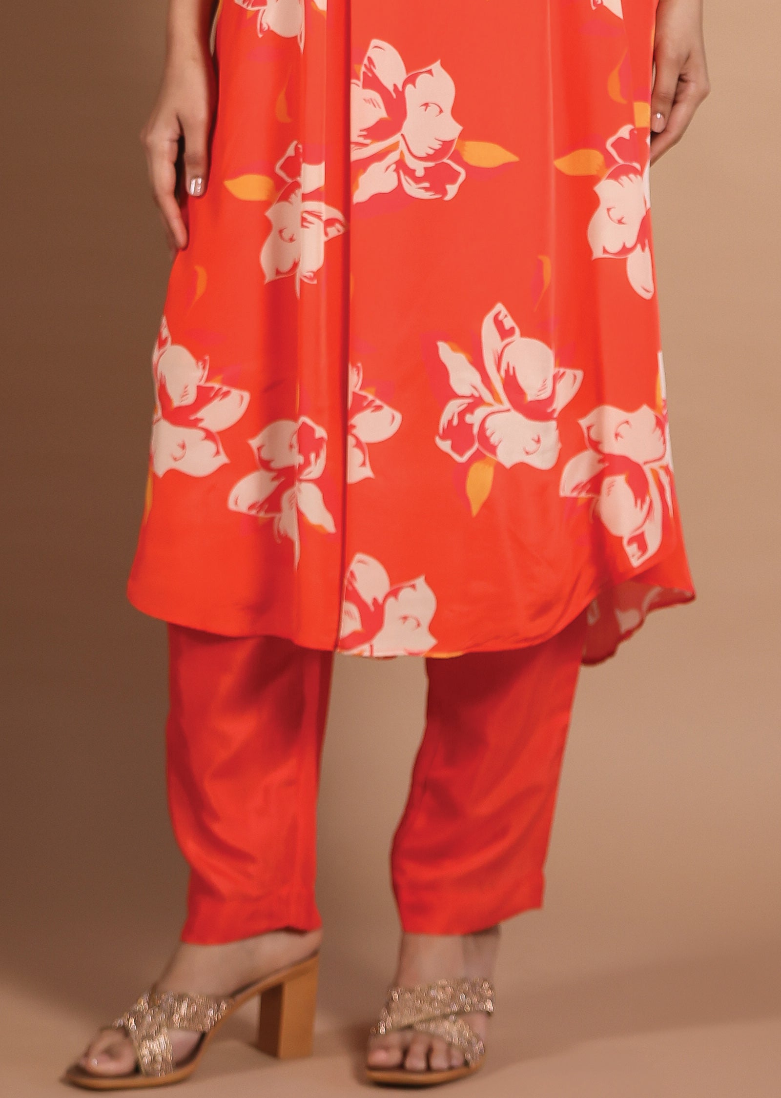 Light Orange Crepe Kurti Sets