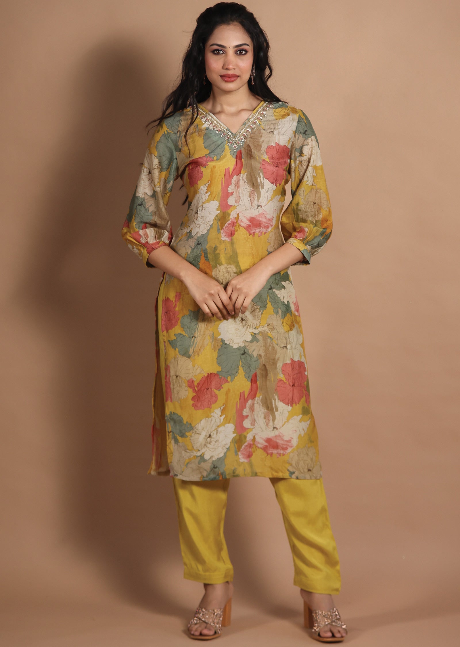 Yellow Muslin Kurti Set