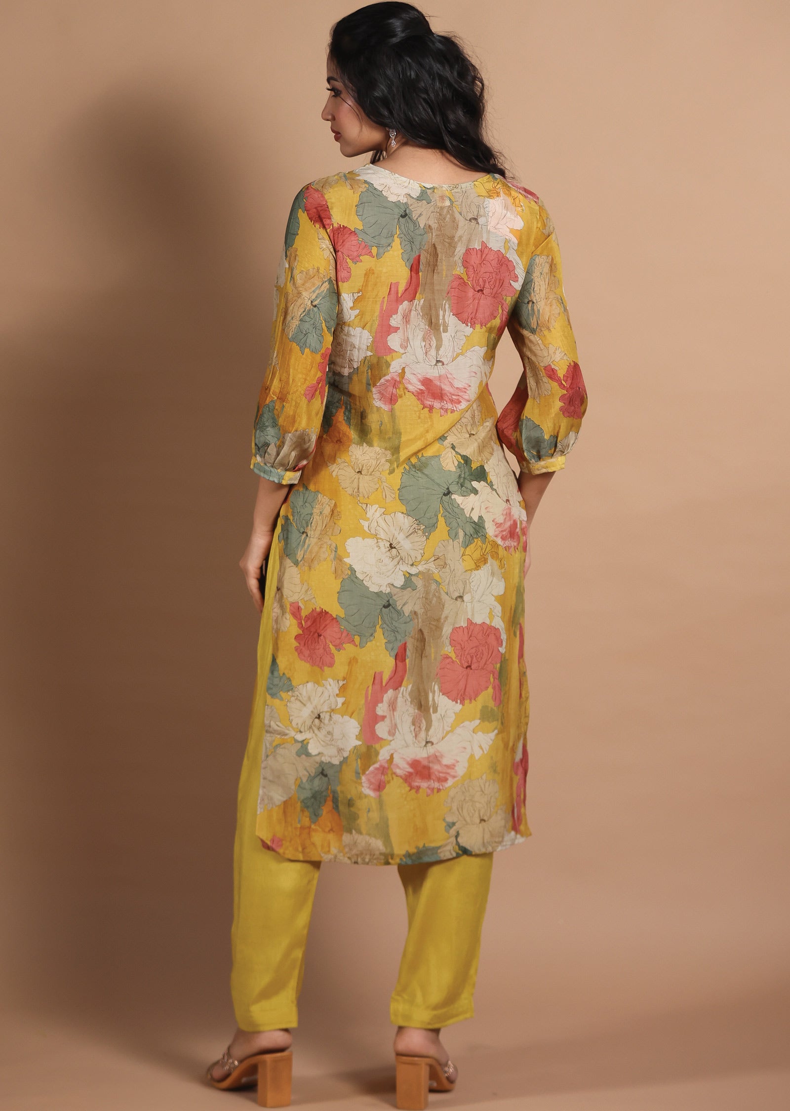 Yellow Muslin Kurti Set