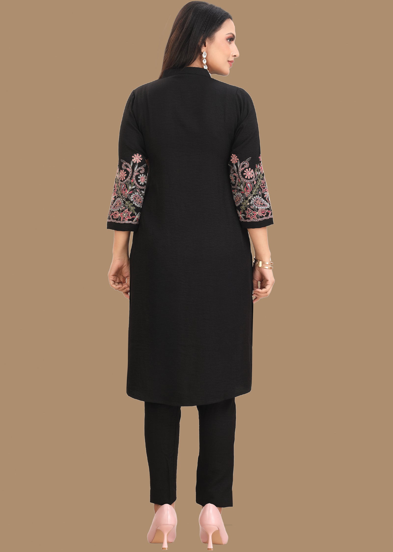 Black Soft Denim Silk Kurti Set