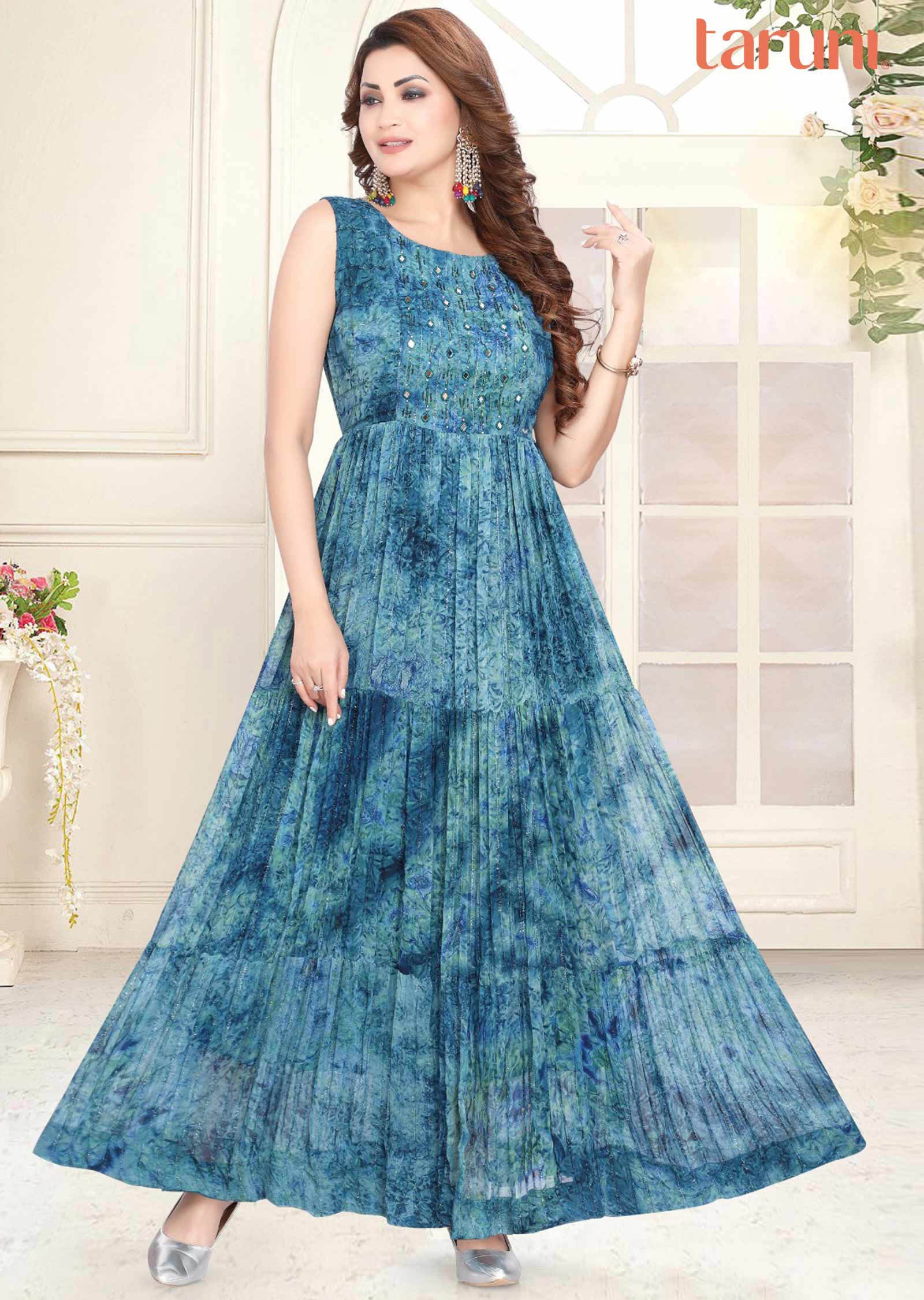 Blue Georgette Kurti Full Length