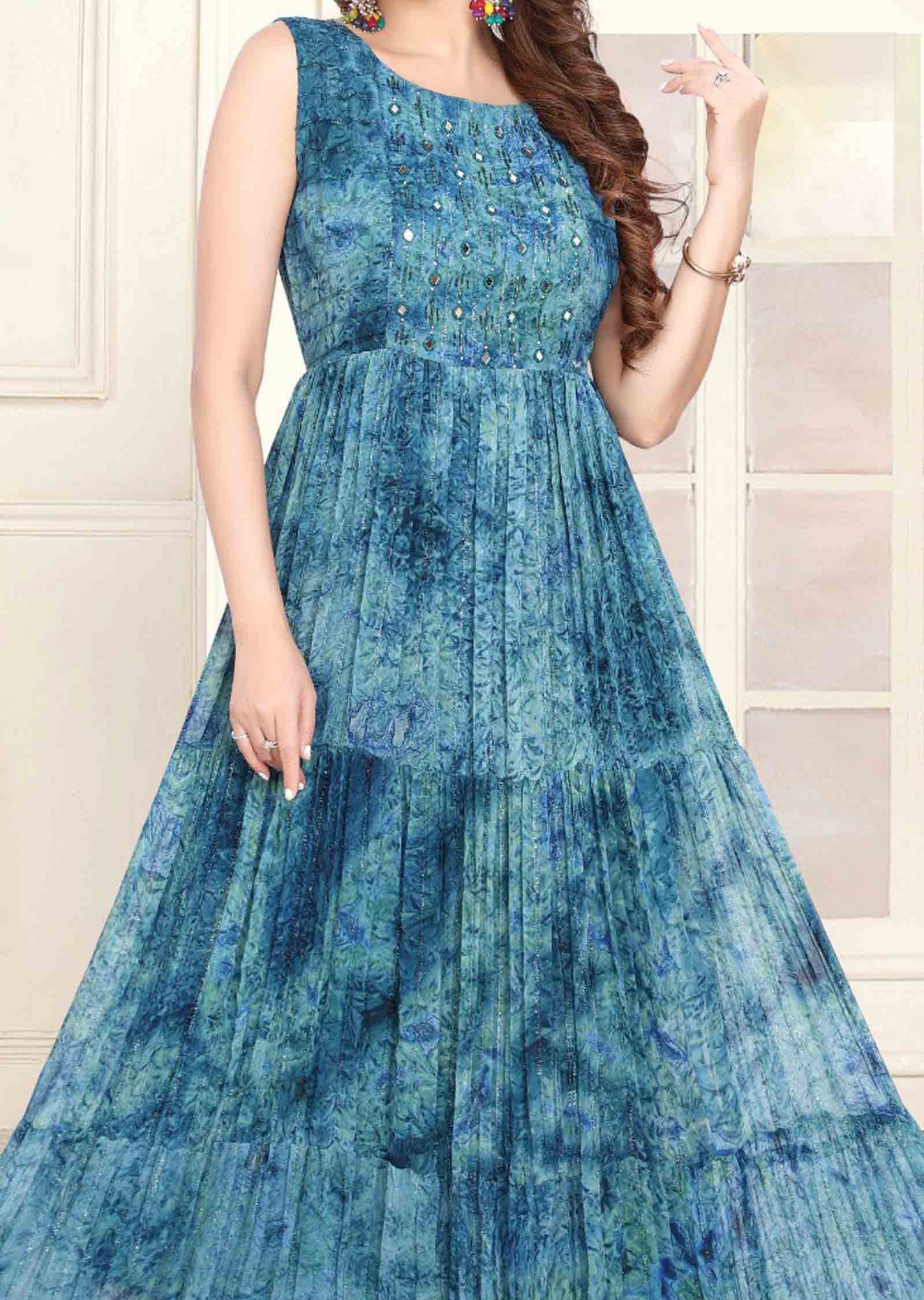 Blue Georgette Kurti Full Length