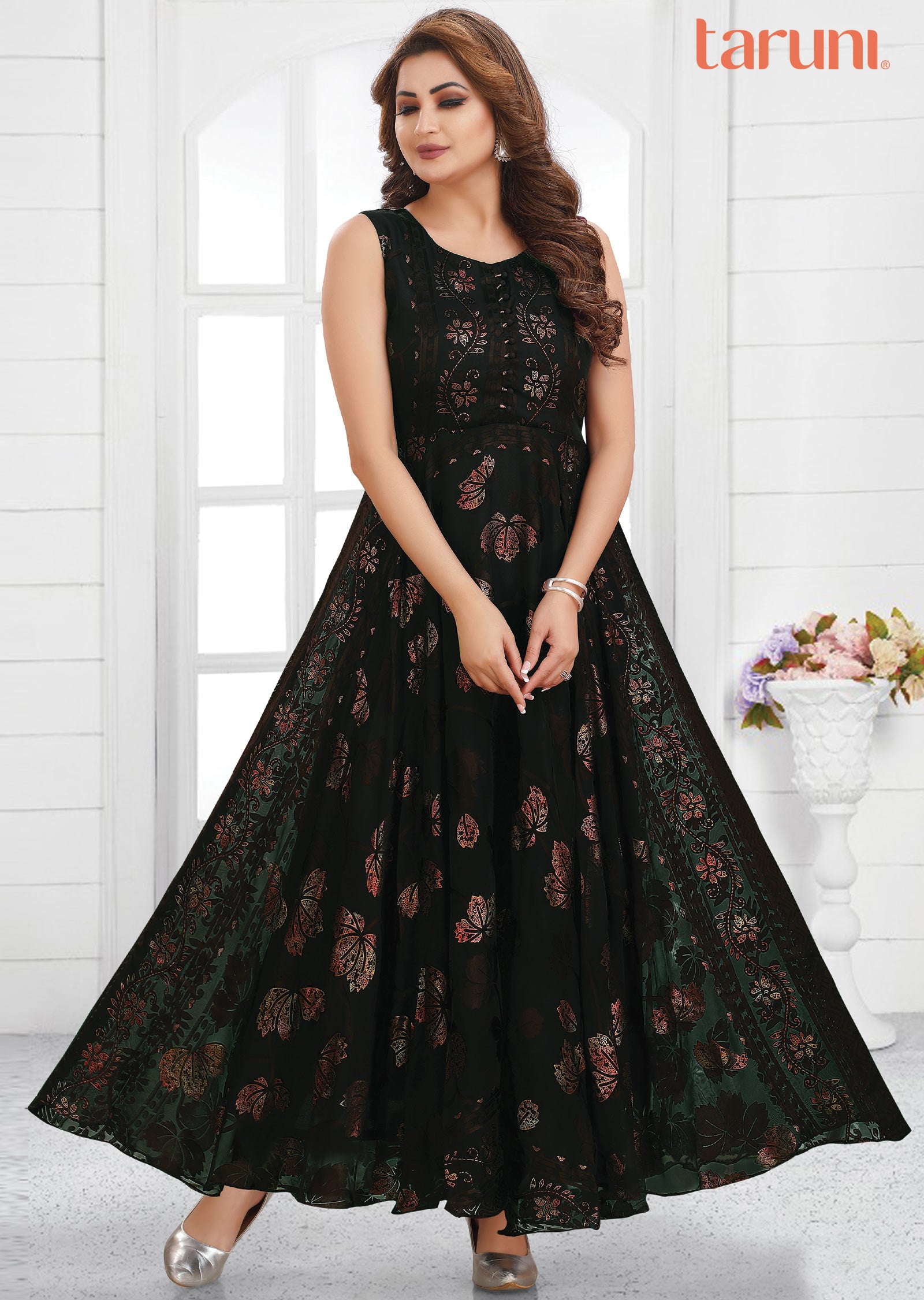 Embroidery Long Gown Type Kurtis Long Frock Chiffon Frock Style