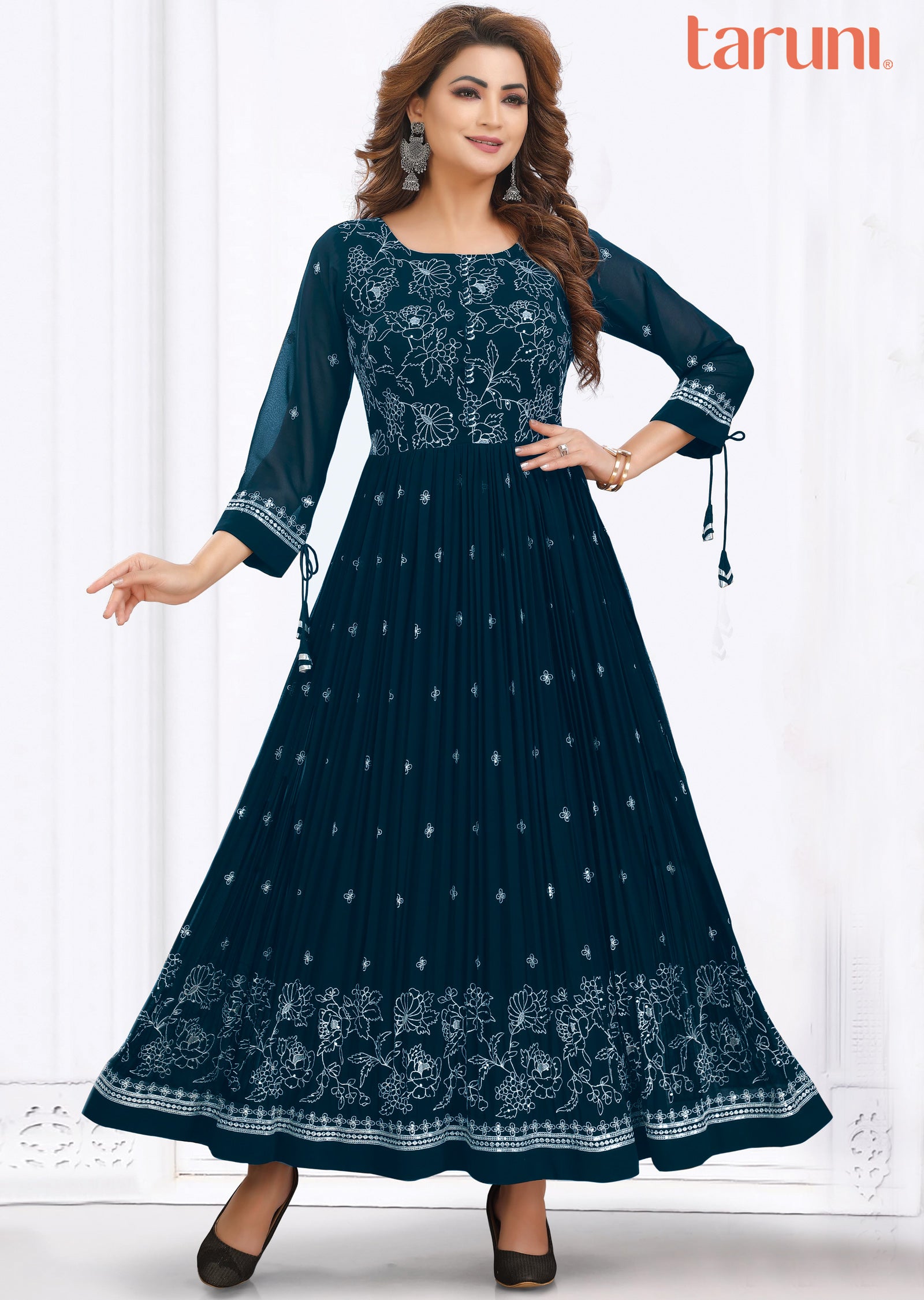 Teal Blue Georgette Kurtis Full Length