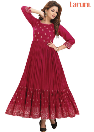 Rani Pink Silk Kurtis Full Length