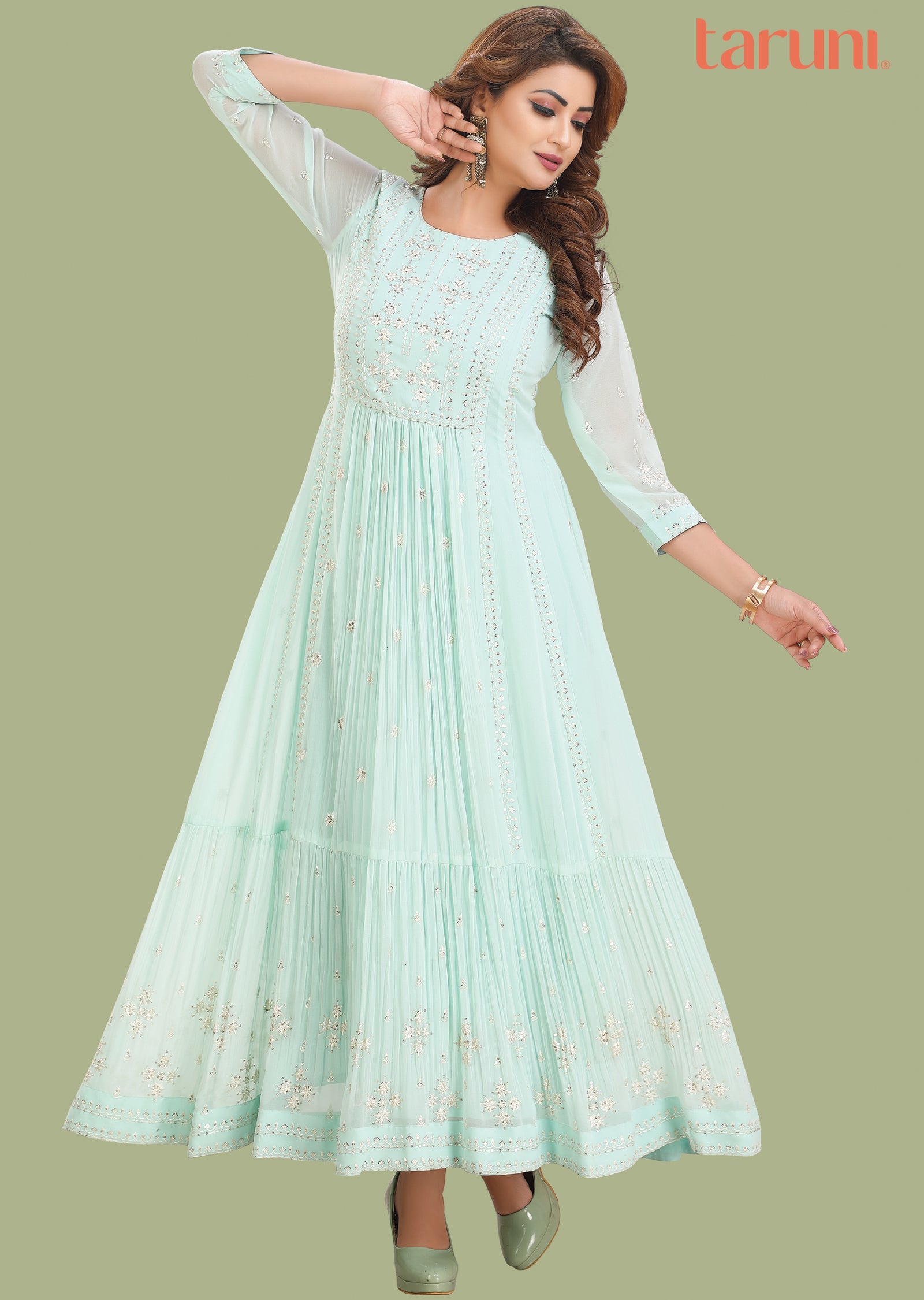 Light Green Georgette Kurtis Full Length